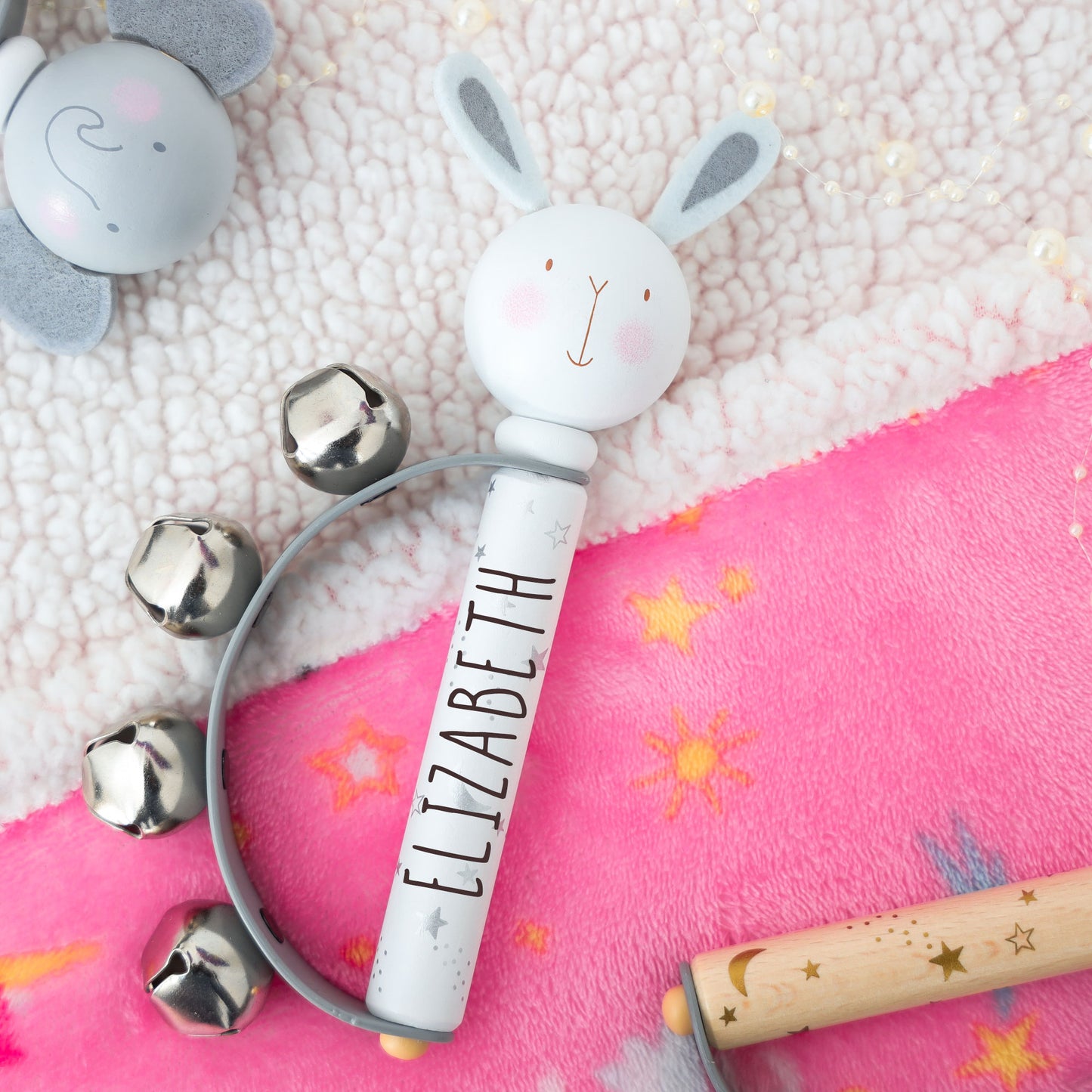 Personalised Engraved Wooden Baby Hand Bells Toy  - Always Looking Good -   