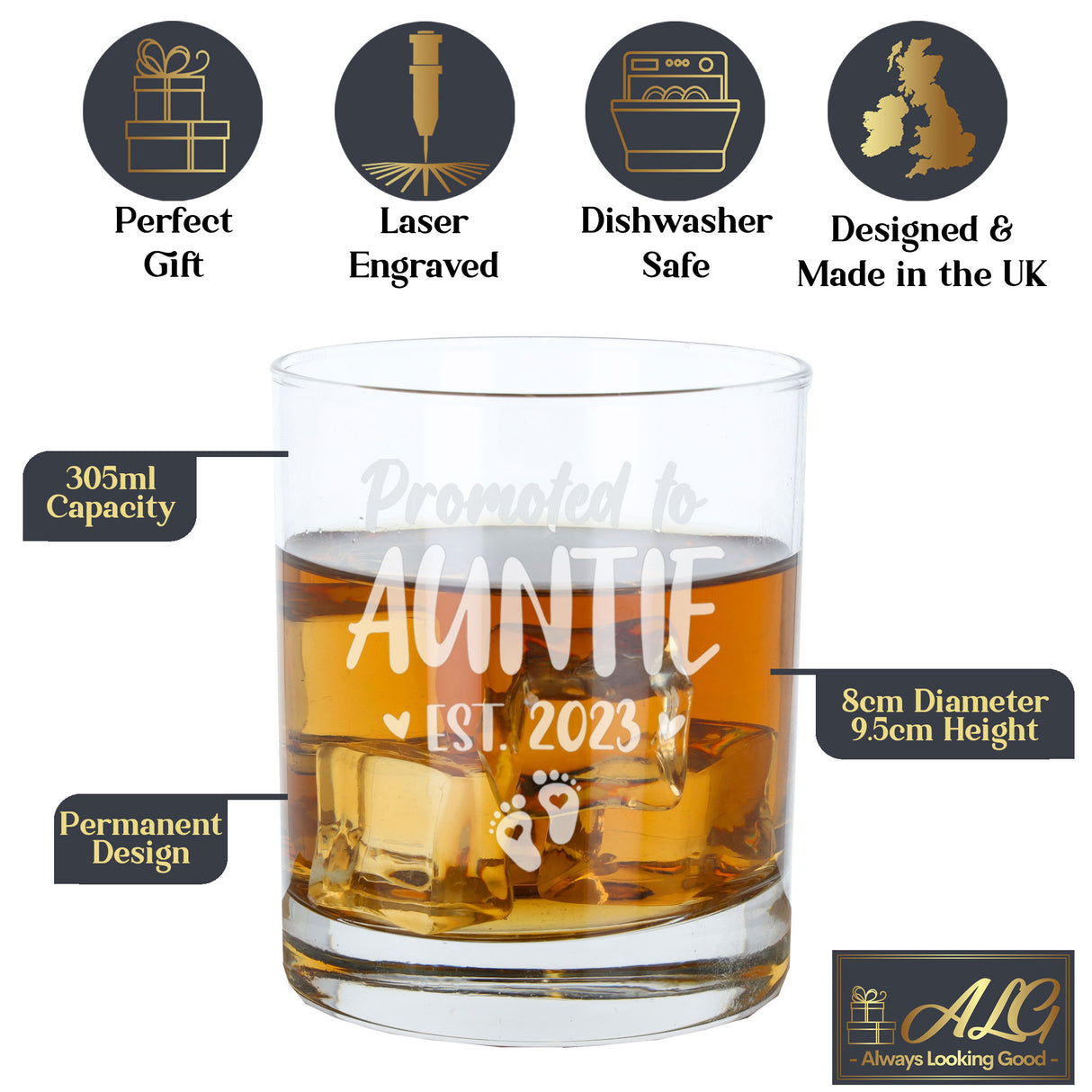 Promoted To Auntie Engraved Whisky Glass - Always Looking Good -