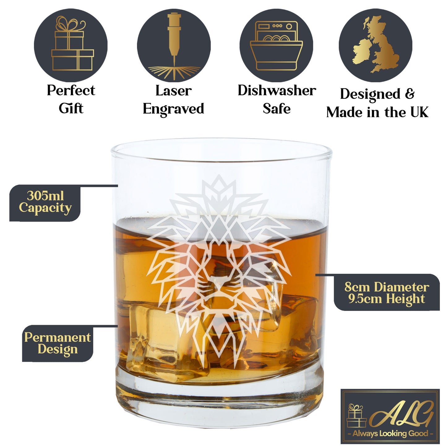 Lion Engraved Whisky Glass - Always Looking Good -