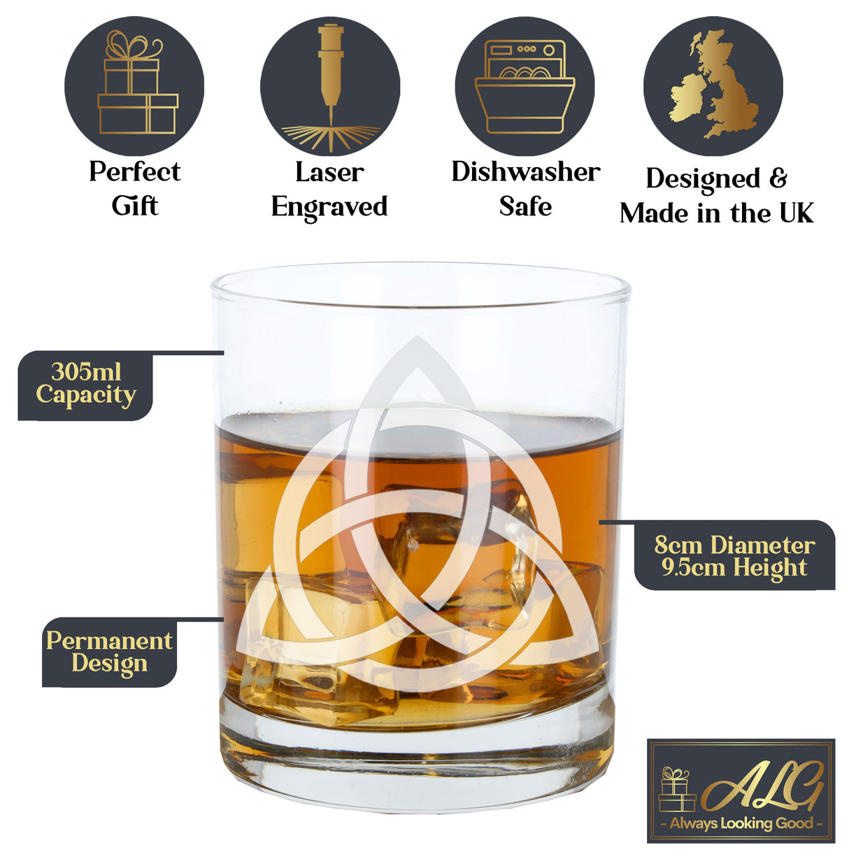 Celtic Knot Engraved Whisky Glass and/or Coaster Set - Always Looking Good -