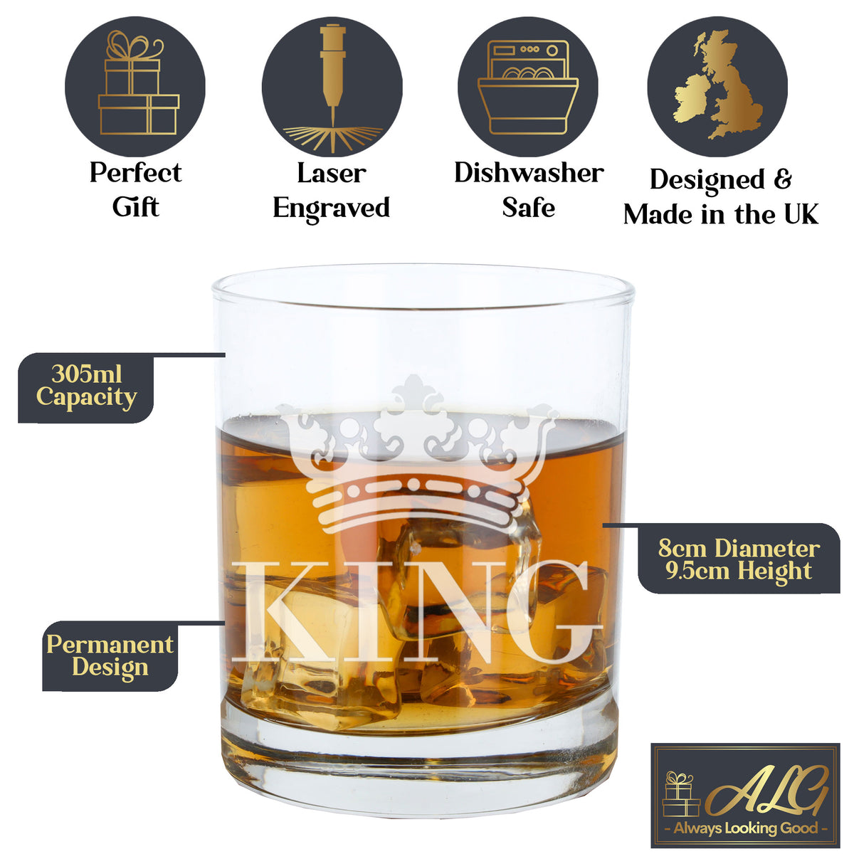 King Engraved Whisky Glass - Always Looking Good -