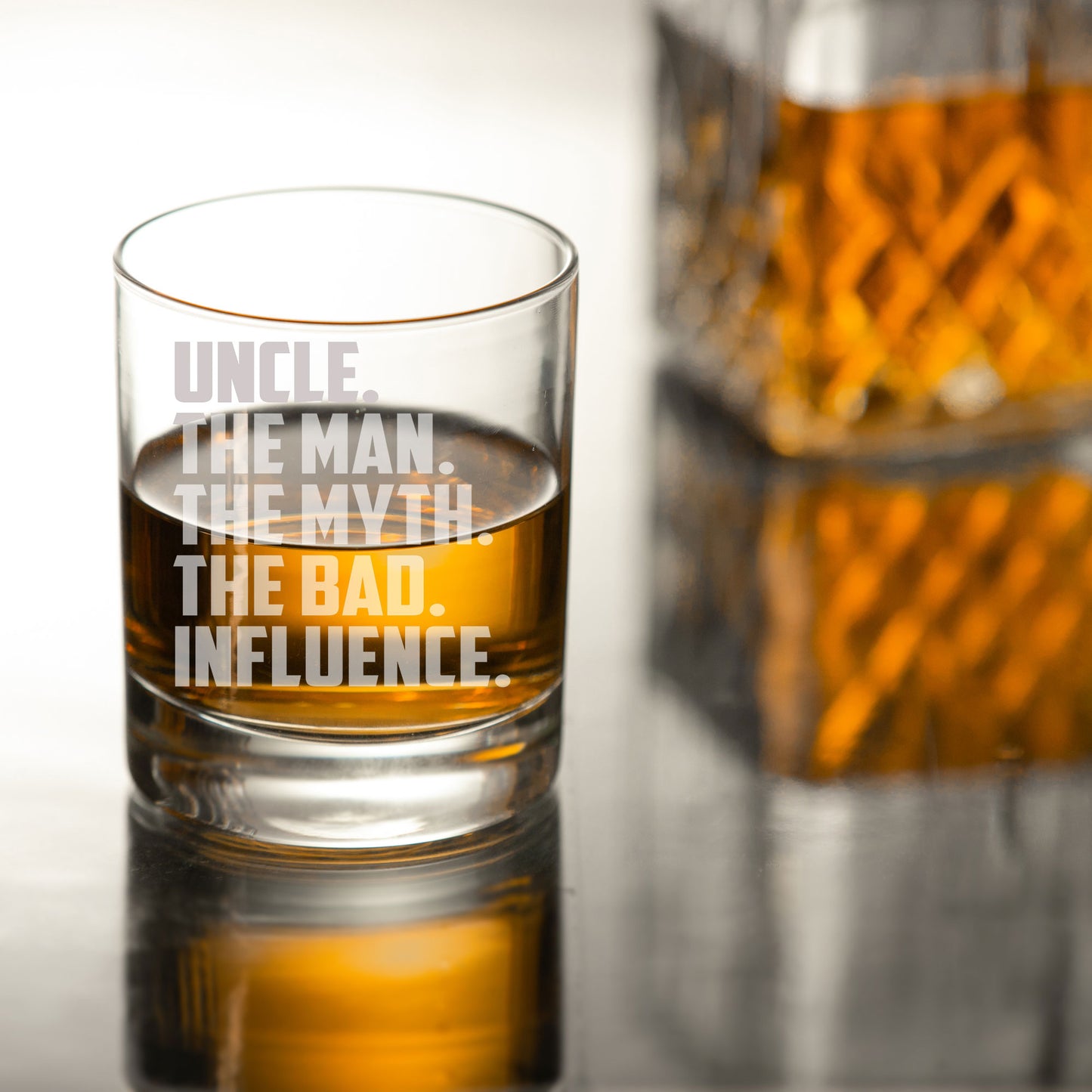 Uncle, The Man, The Myth, The Bad Influence Engraved Whisky Glass and/or Coaster Set - Always Looking Good -