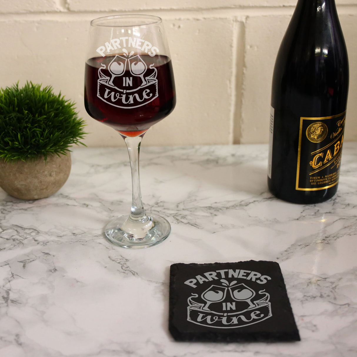 Partners In Wine Engraved Wine Glass and/or Coaster Set - Always Looking Good -