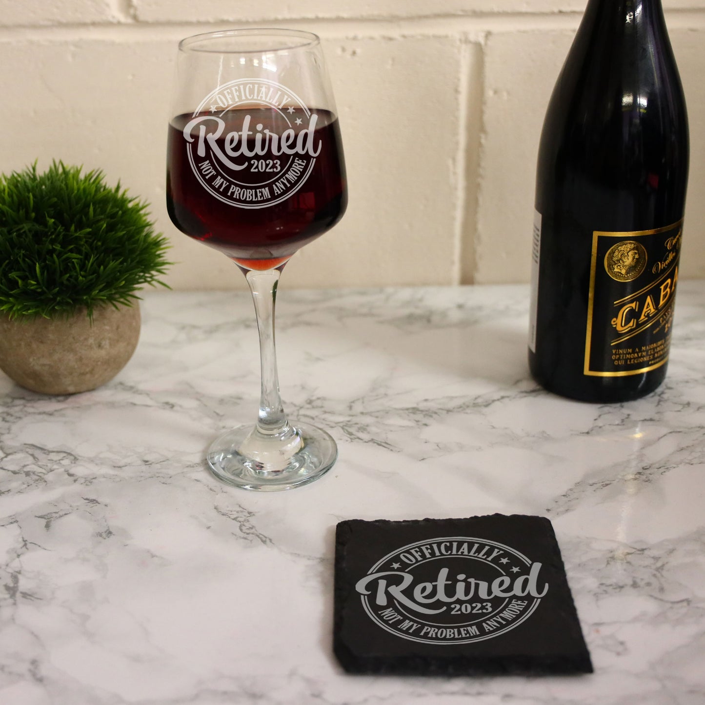 Officially Retired Engraved Wine Glass and/or Coaster Set  - Always Looking Good -   