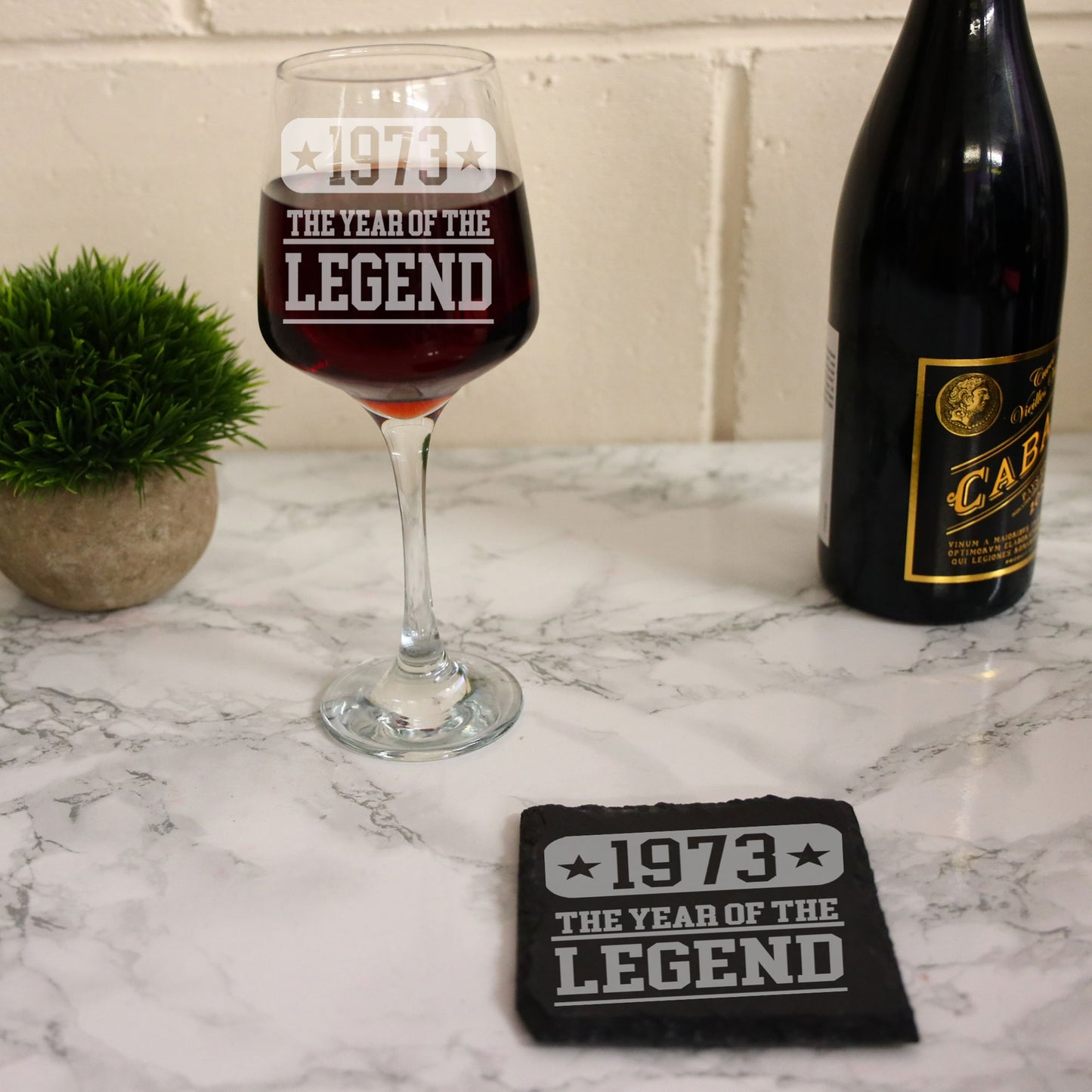 ANY Birthday Year Of The Legend Engraved Personalised Wine Glass and/or Coaster Set - Always Looking Good -