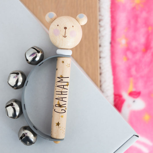 Personalised Engraved Wooden Baby Hand Bells Toy - Always Looking Good -