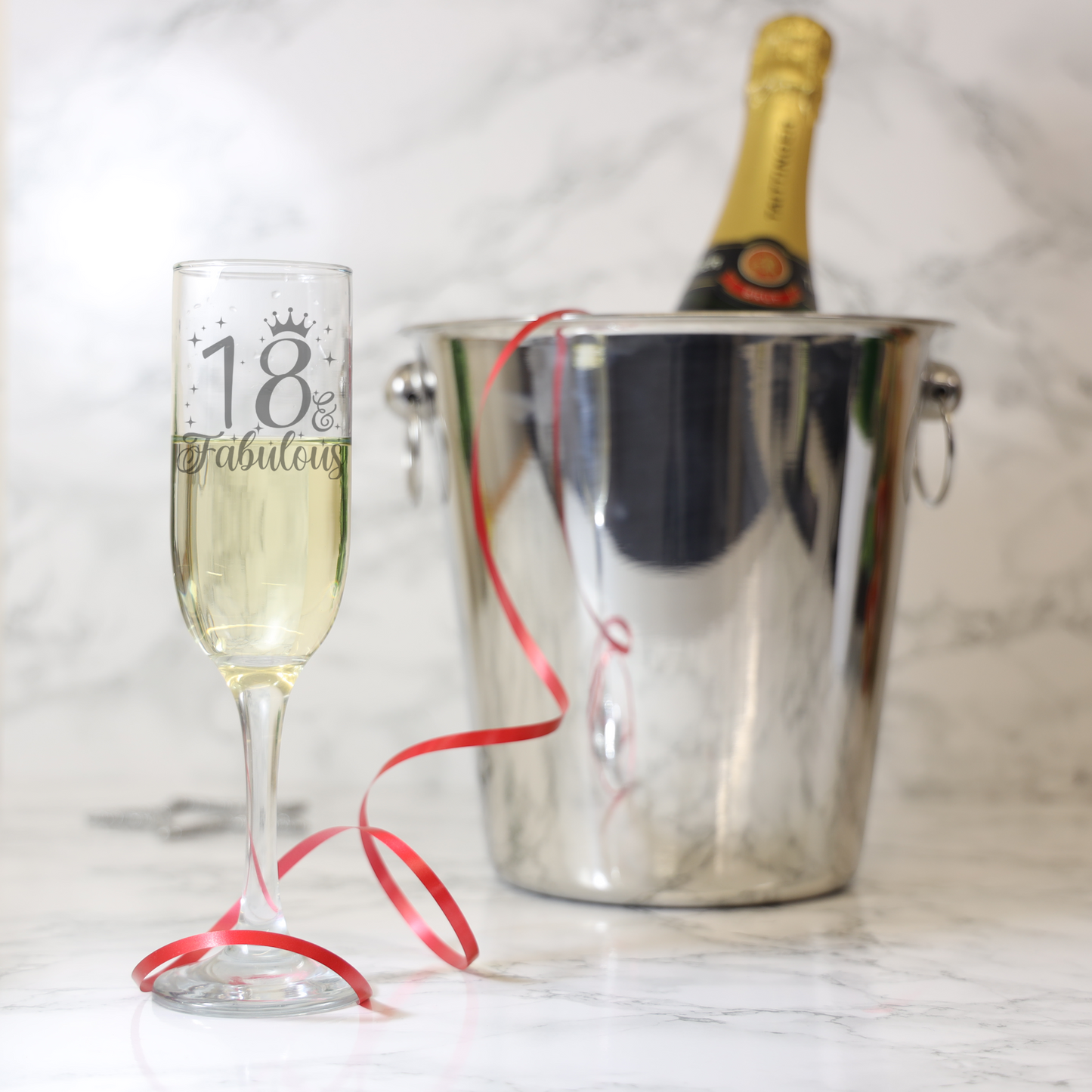 18 & Fabulous Engraved Champagne Glass and/or Coaster Set - Always Looking Good -