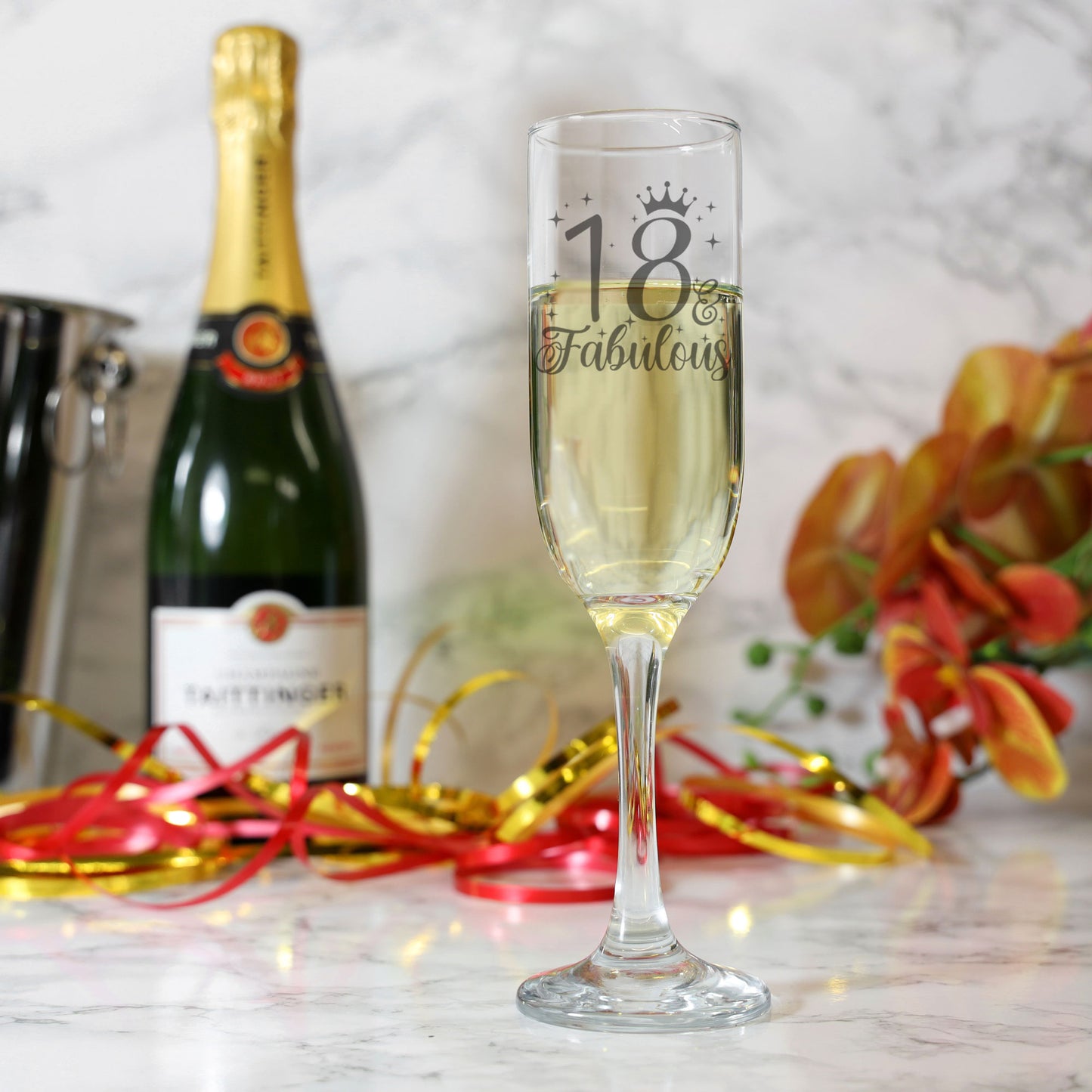 18 & Fabulous Engraved Champagne Glass and/or Coaster Set - Always Looking Good -