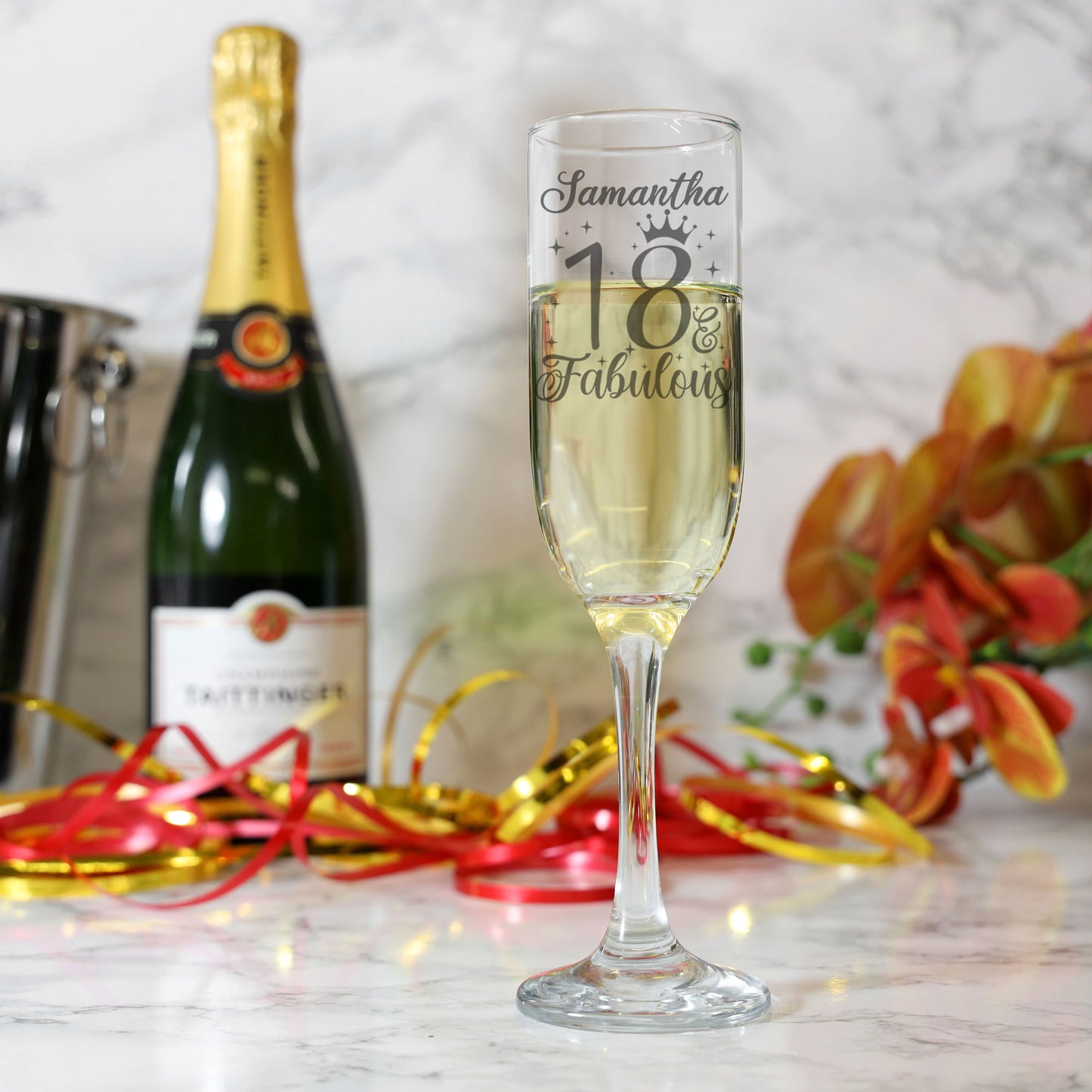 18 & Fabulous Engraved Champagne Glass and/or Coaster Set - Always Looking Good -