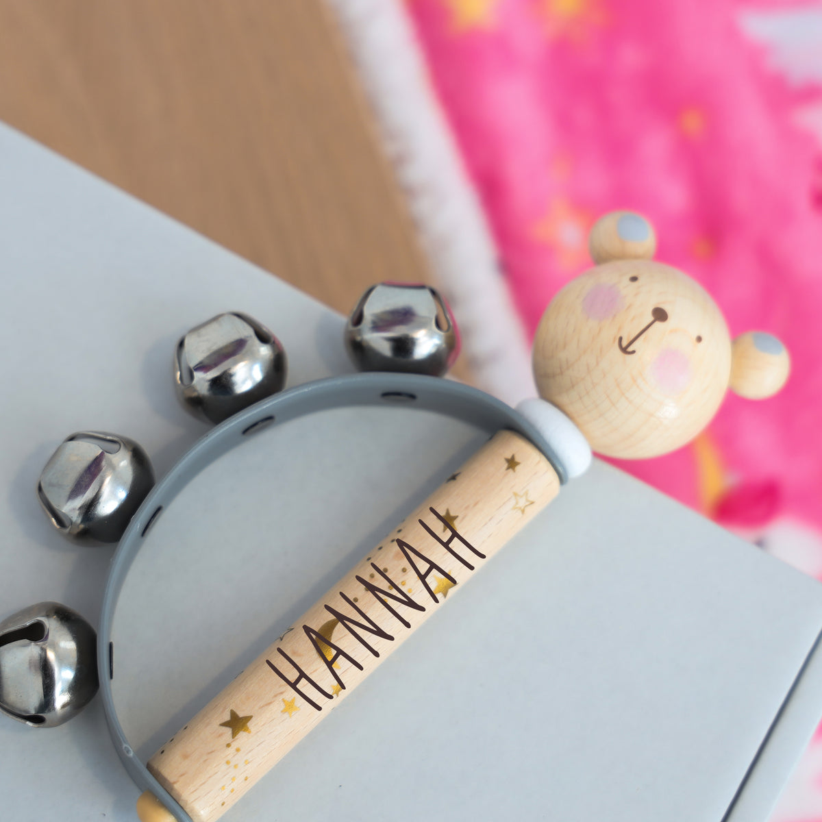 Personalised Engraved Wooden Baby Hand Bells Toy - Always Looking Good -