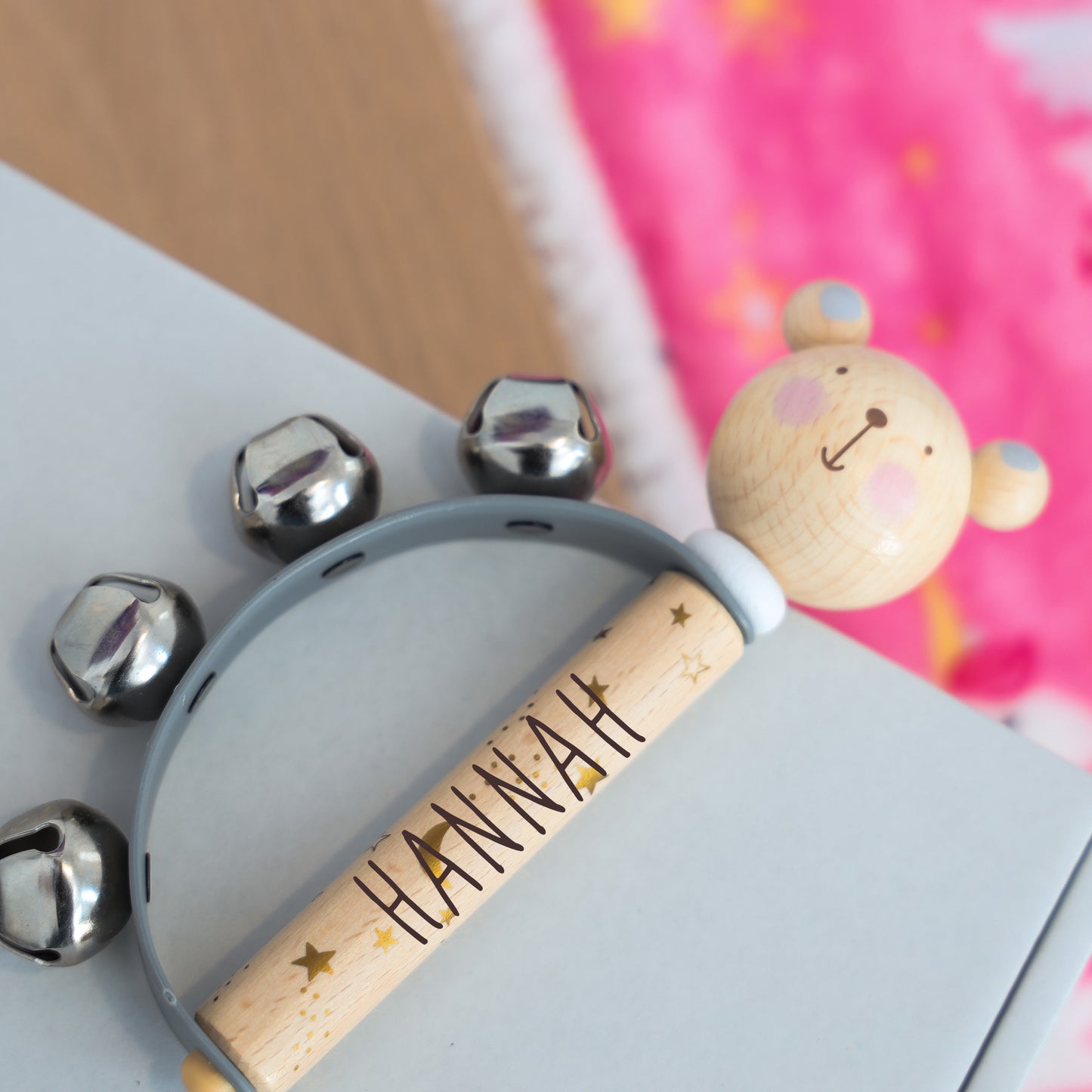 Personalised Engraved Wooden Baby Hand Bells Toy  - Always Looking Good -   