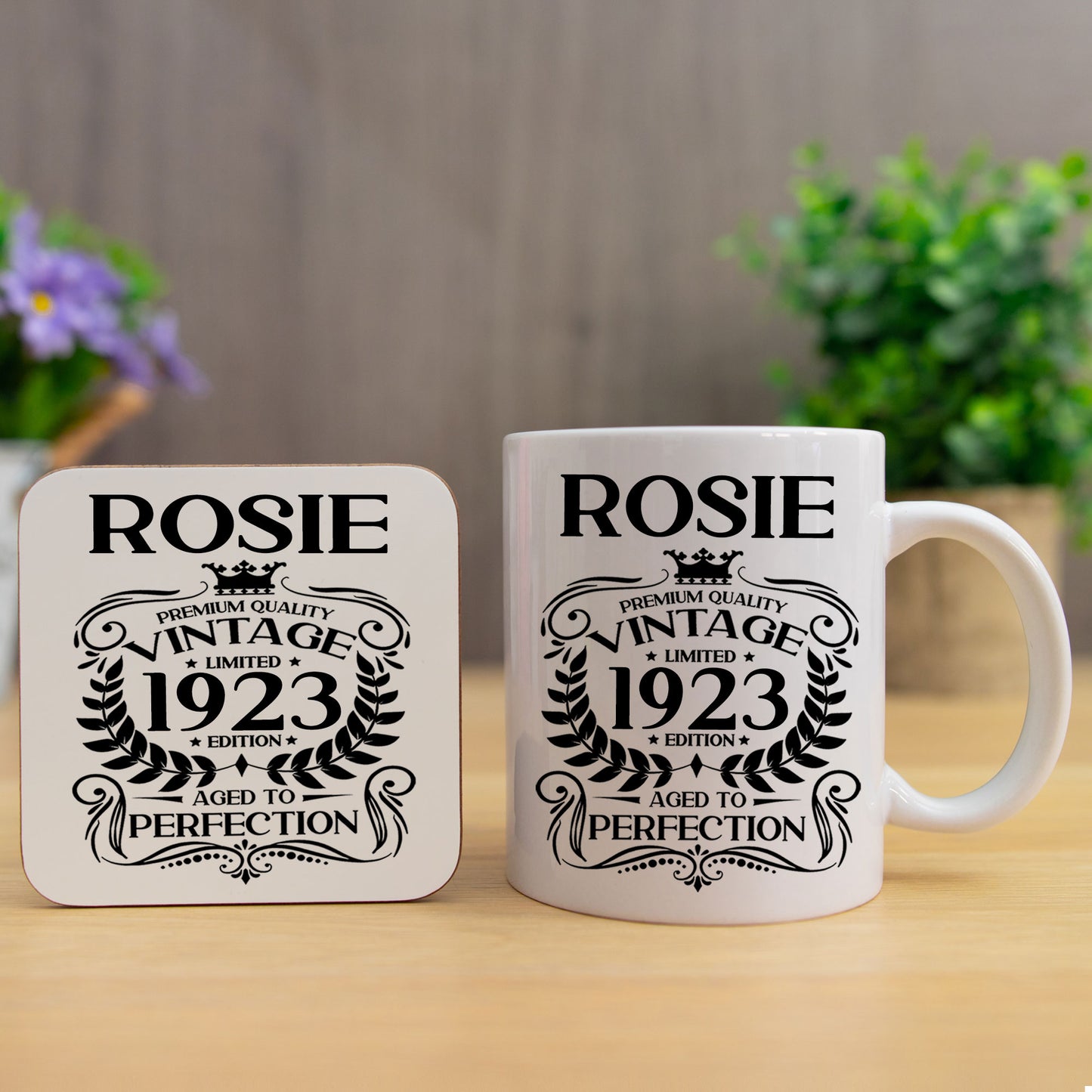 Personalised Vintage 1923 Mug and/or Coaster - Always Looking Good - Mug & Printed Coaster Set