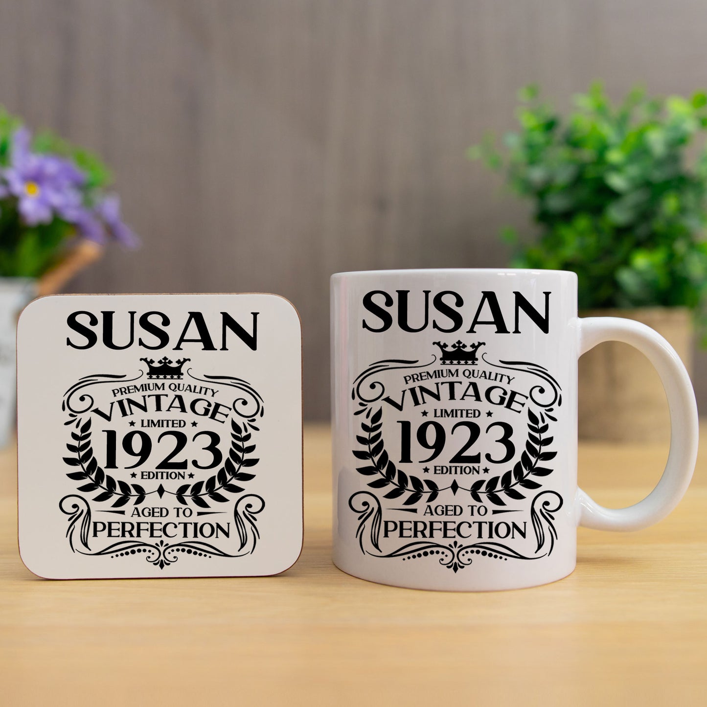 Personalised Vintage 1923 Mug and/or Coaster - Always Looking Good -