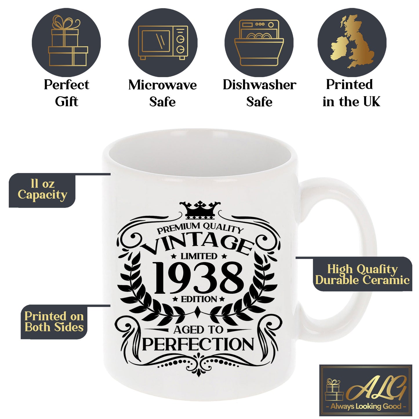 Personalised Vintage 1938 Mug and/or Coaster - Always Looking Good -