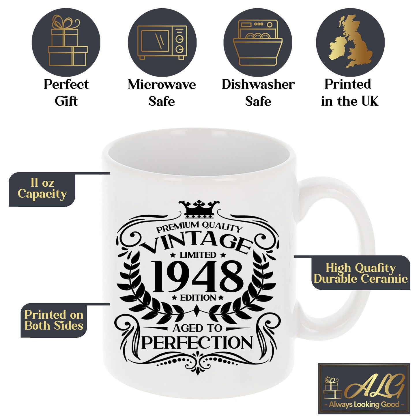 Personalised Vintage 1948 Mug and/or Coaster - Always Looking Good -