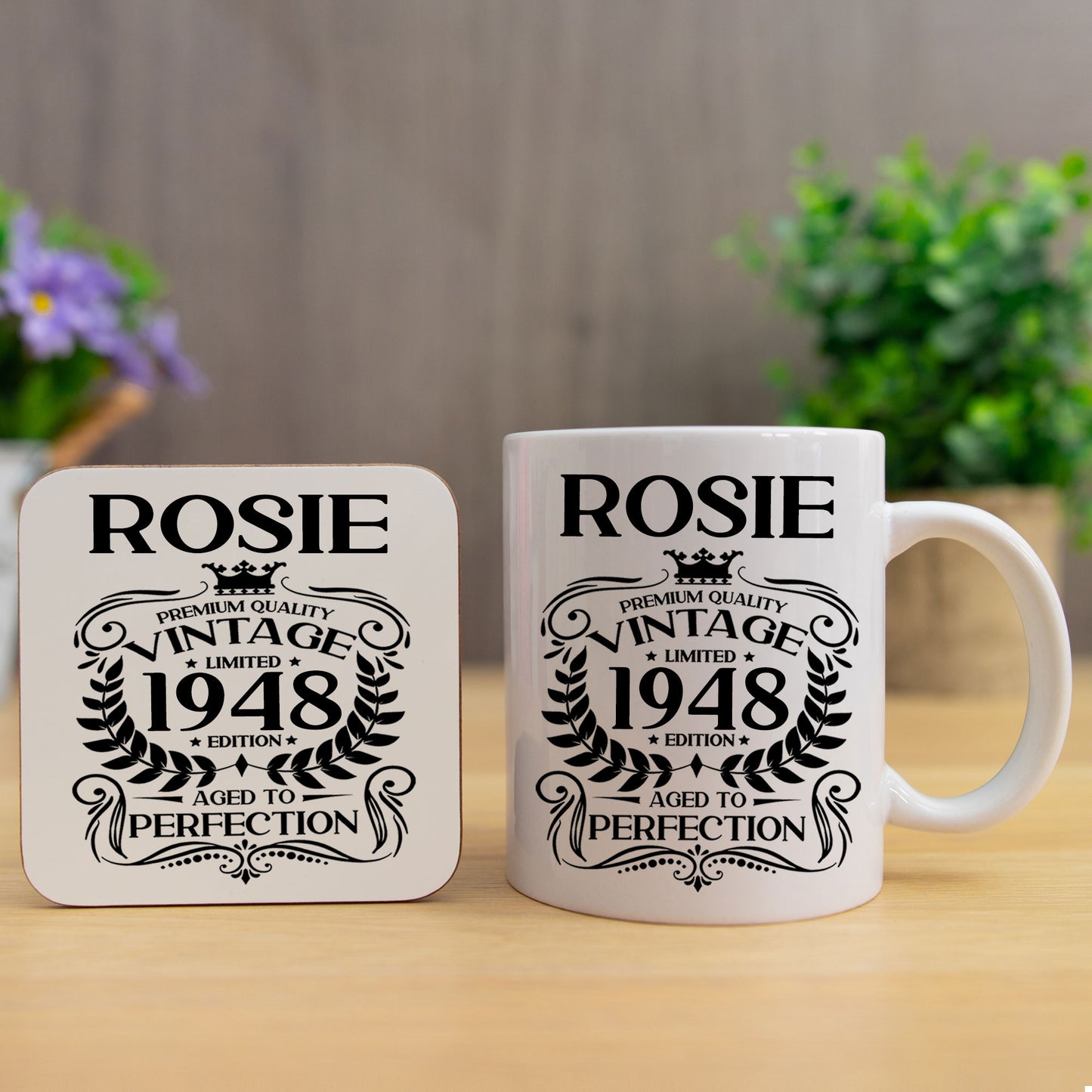 Personalised Vintage 1948 Mug and/or Coaster - Always Looking Good - Mug & Printed Coaster Set