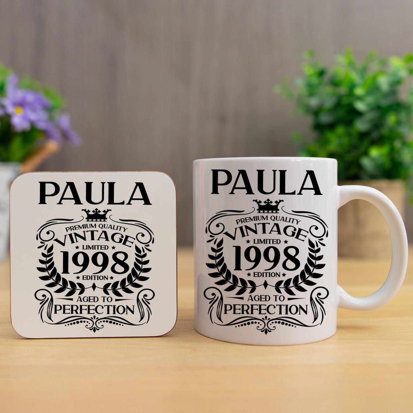 Personalised Vintage 1998 Mug and/or Coaster - Always Looking Good - Mug & Printed Coaster Set