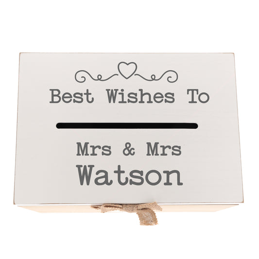 Personalised Gay Wedding Card White & Wooden Memory Box MRS & MRS