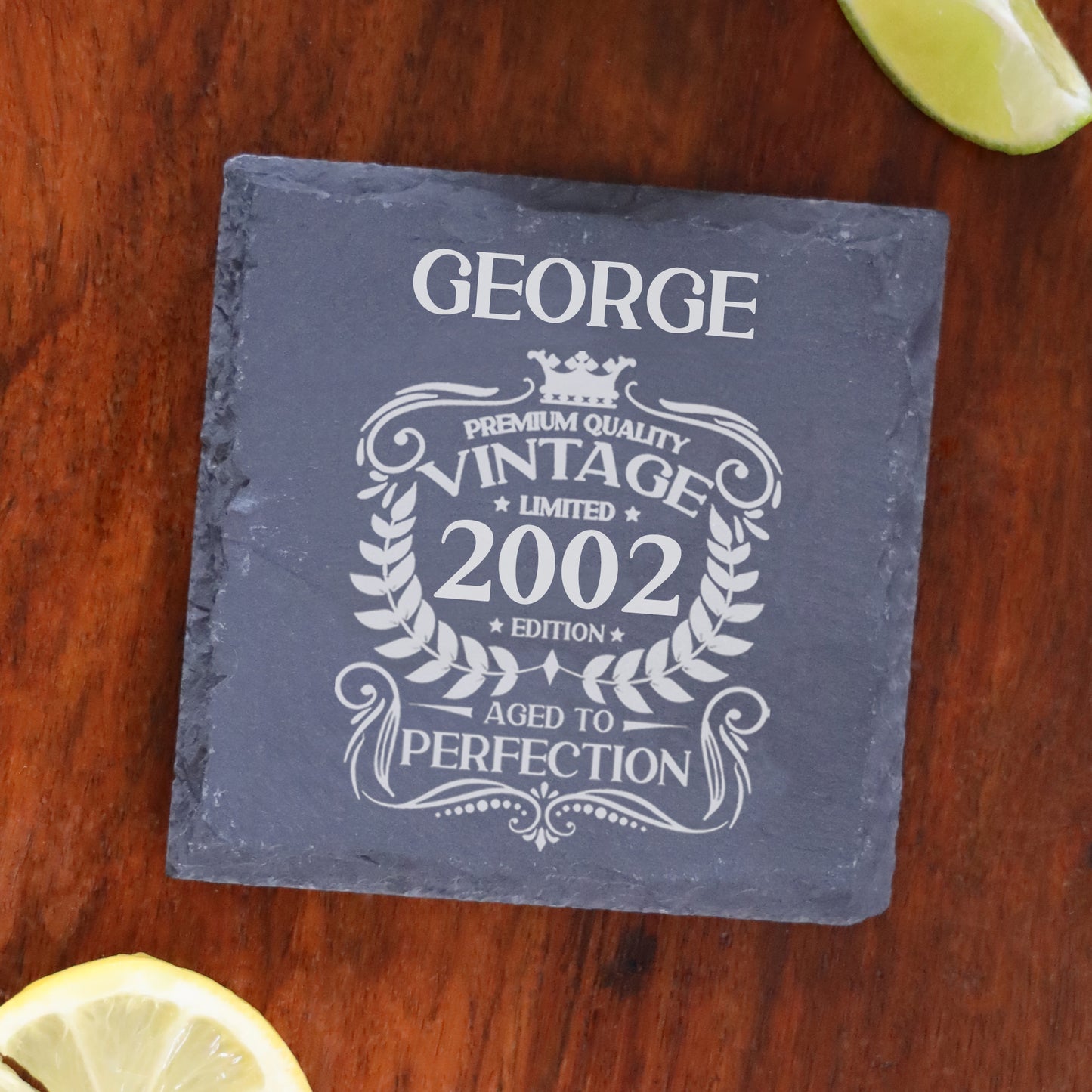 Personalised Vintage 2002 Mug and/or Coaster - Always Looking Good - Square Coaster On Its Own