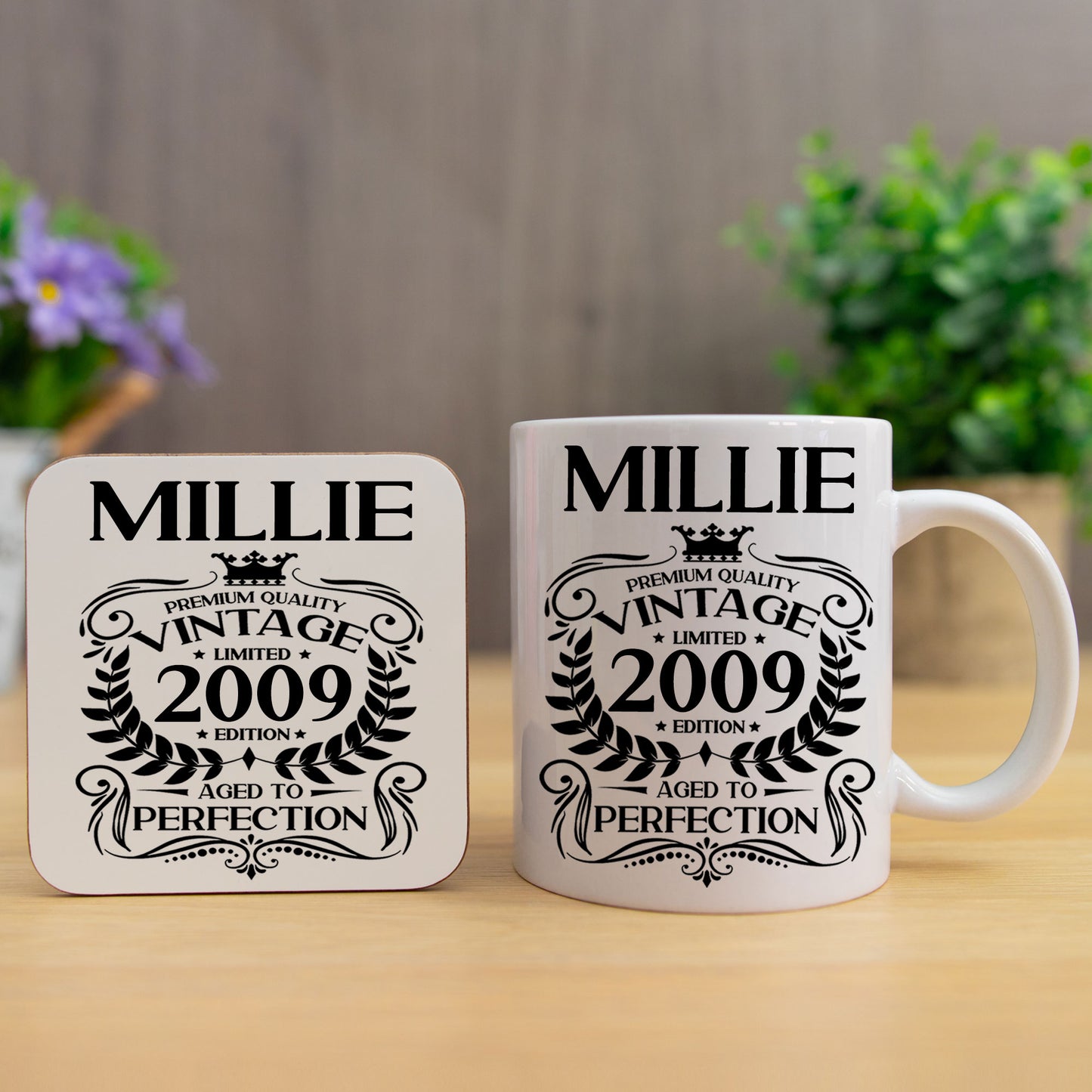 Personalised Vintage 2009 Mug and/or Coaster - Always Looking Good - Mug & Printed Coaster Set