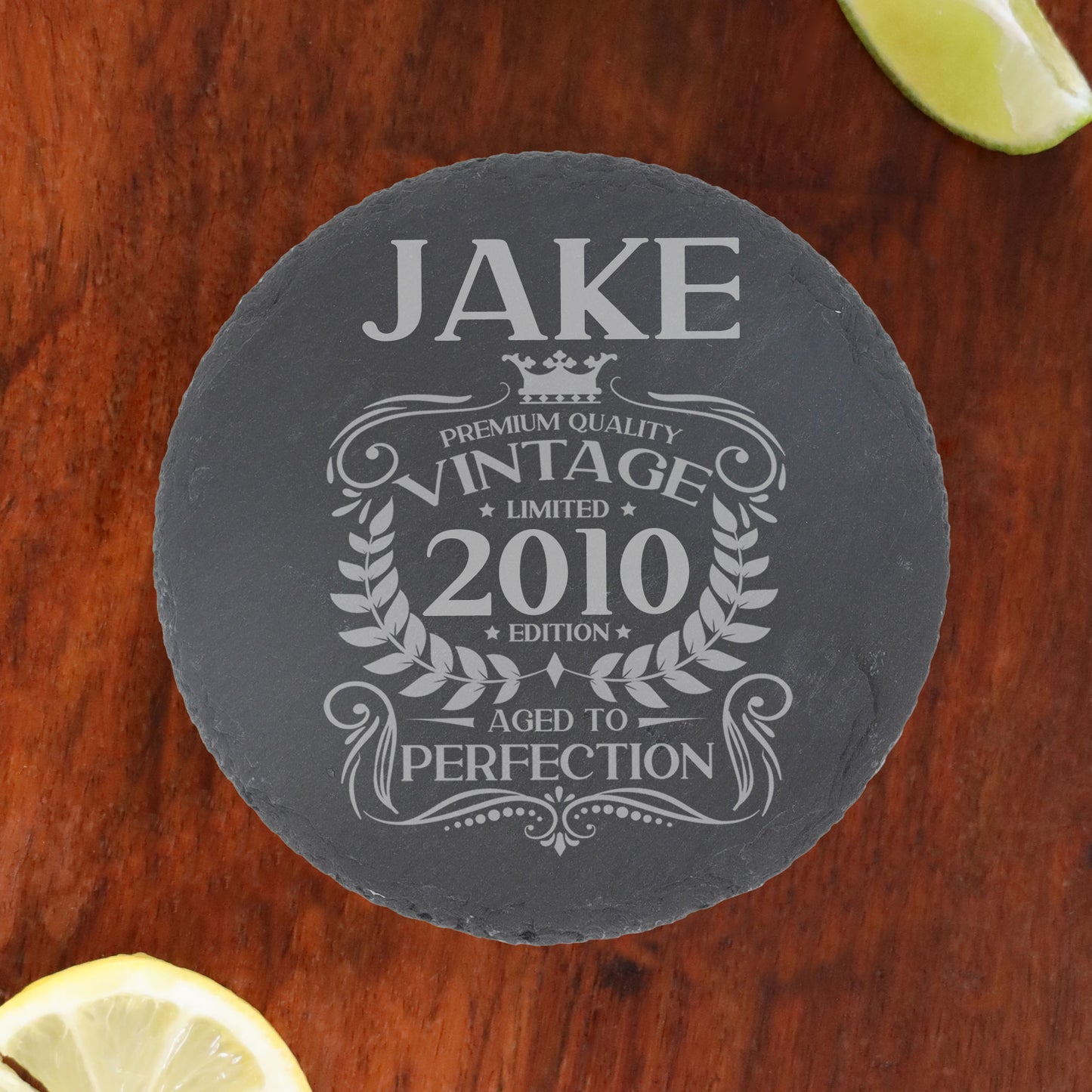 Personalised Vintage 2010 Mug and/or Coaster - Always Looking Good - Round Coaster On Its Own