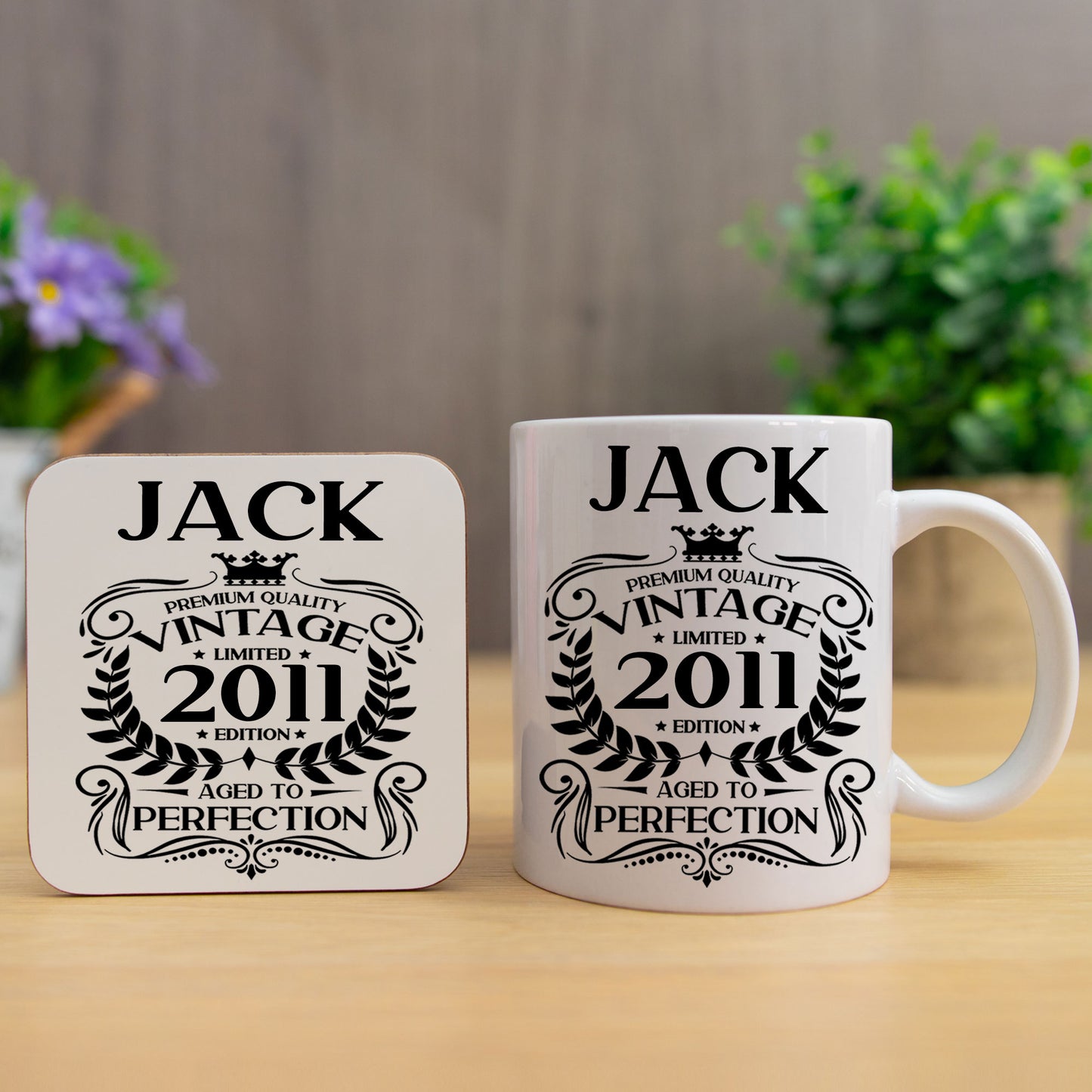 Personalised Vintage 2011 Mug and/or Coaster - Always Looking Good - Mug & Printed Coaster Set