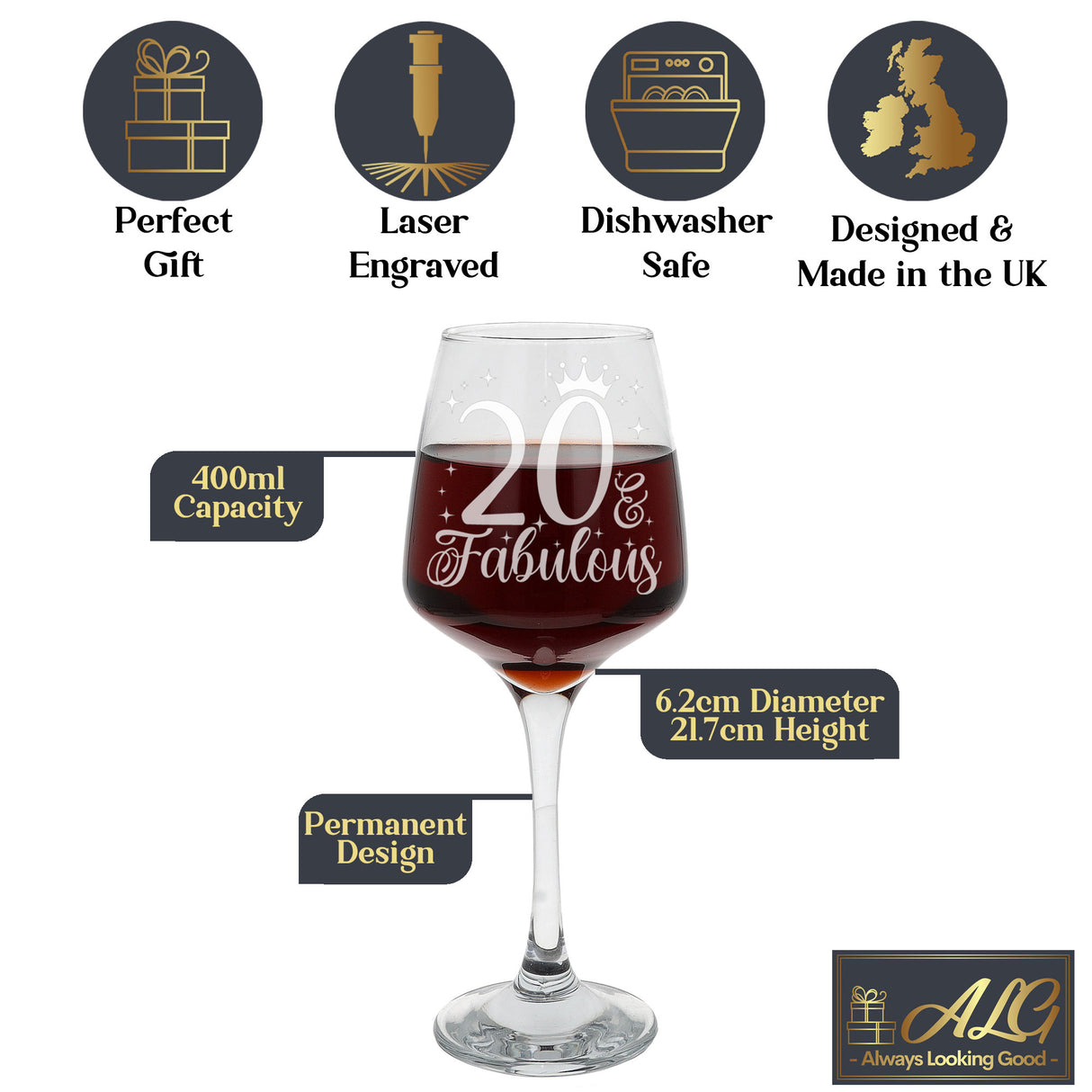 Engraved Wine Glass | AGE & Fabulous | Any Milestone Birthday