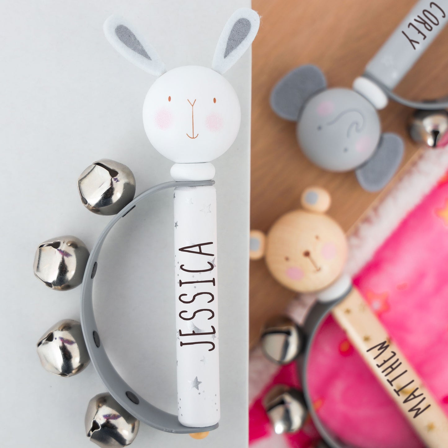 Personalised Engraved Wooden Baby Hand Bells Toy  - Always Looking Good -   