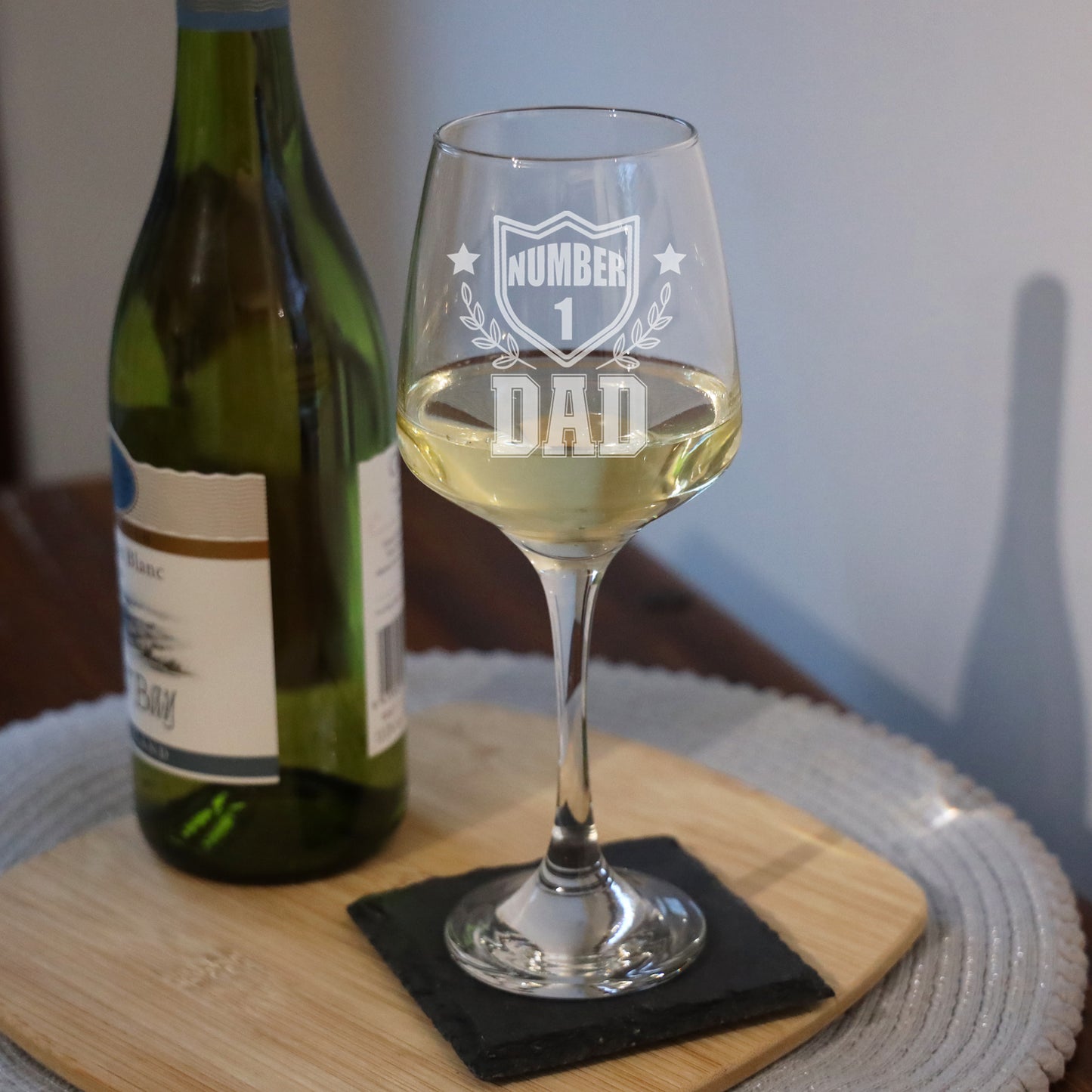 Engraved "Number 1 dad/Grandad etc" Wine Glass and/or Coaster Set