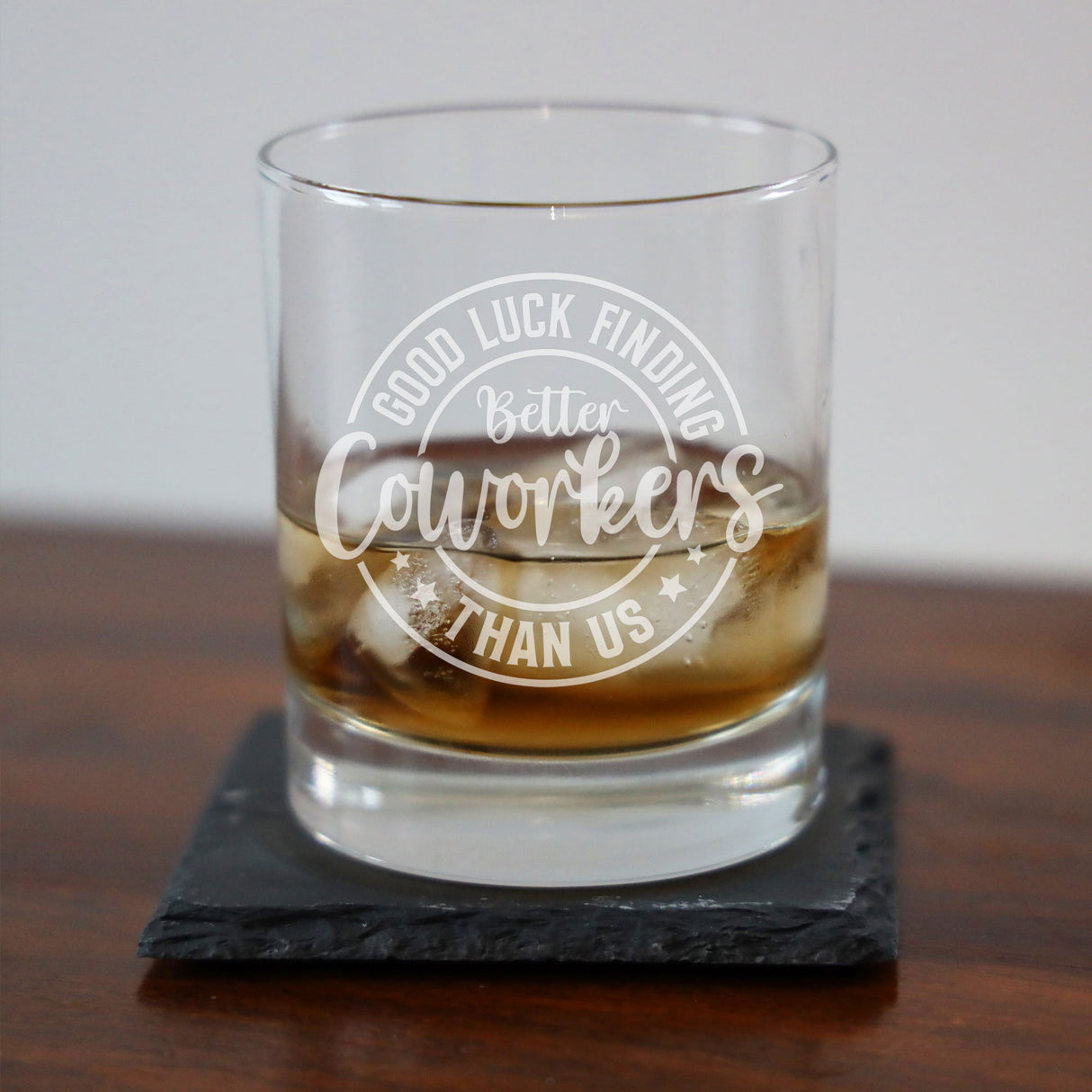 “Better Coworker” Engraved Whisky Glass & Coaster – Coworker Gift