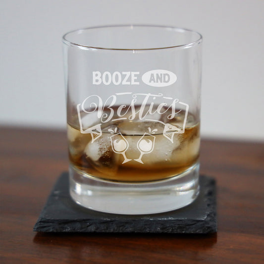 Booze And Besties Engraved Whisky Glass and/or Coaster Set - Always Looking Good - whisky glass gift set