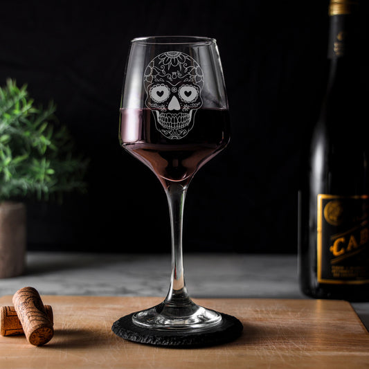 Sugar Skull Engraved Wine Glass  - Always Looking Good -   