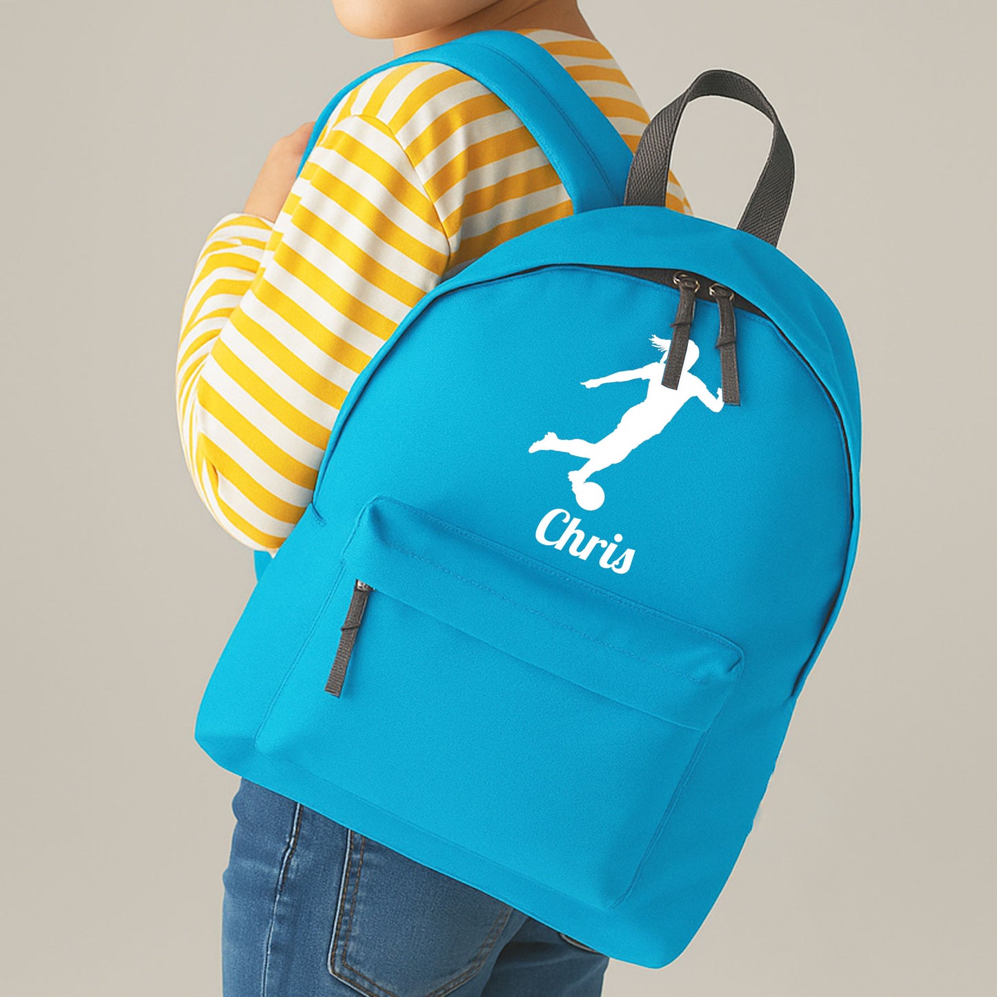 Personalised Female Footballer Backpack Bag, Kids Rucksack with Name & Design