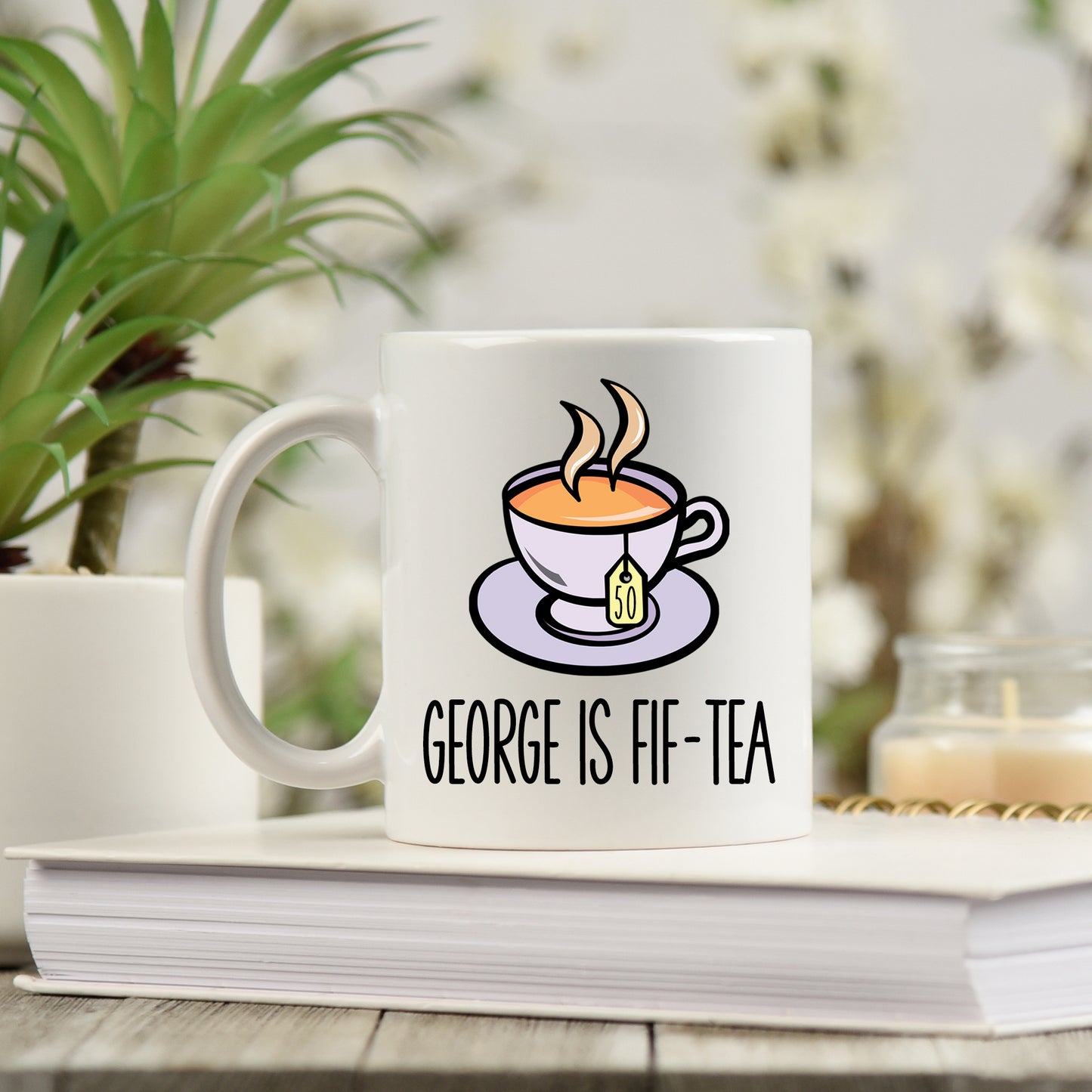 Personalised 50th Birthday Gifts Mug “I Am Fif-Tea” for Tea Lovers