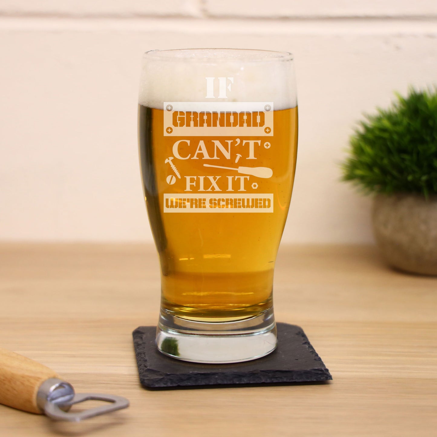 Engraved "If Grandad Can't Fix It We're Screwed" Pint Glass and/or Coaster Set  - Always Looking Good -   