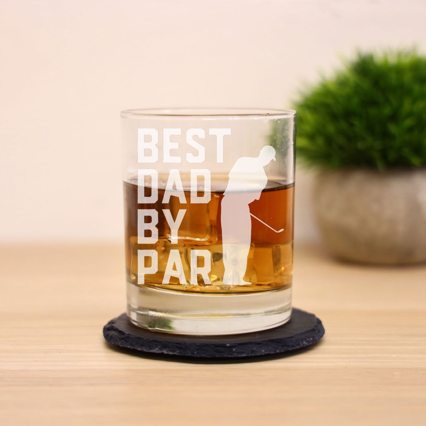 Best Dad By Par Engraved Whisky Glass and/or Coaster Gifts for Golf Dad - Always Looking Good -