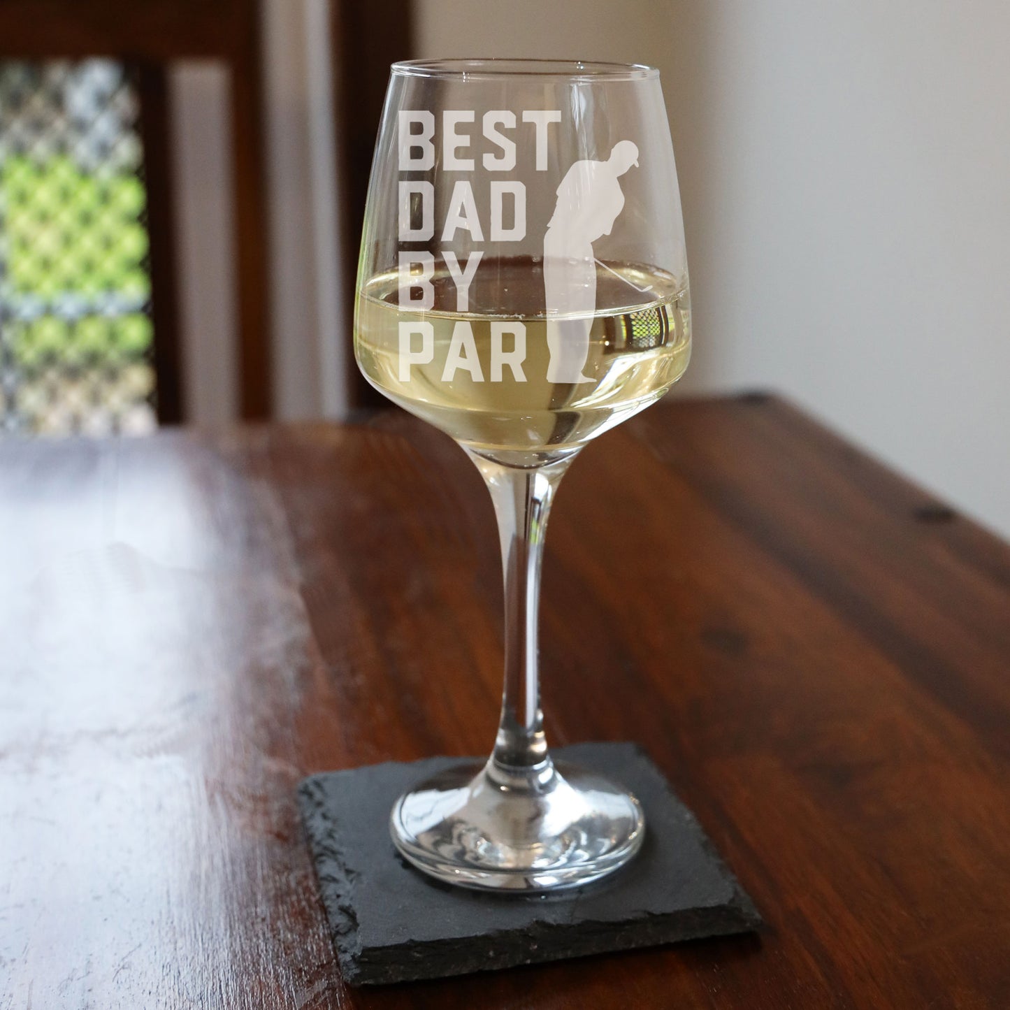 Best Dad By Par Engraved Wine Glass and/or Coaster Set  - Always Looking Good -   