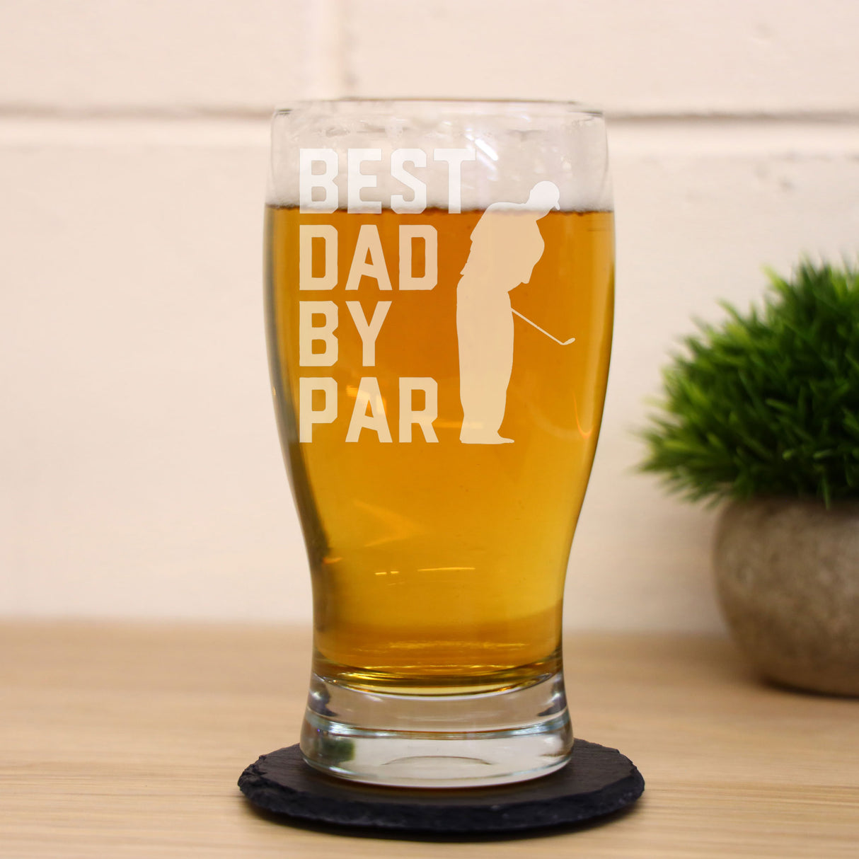 Best Dad By Par Engraved Beer Glass and/or Coaster Set - Always Looking Good -