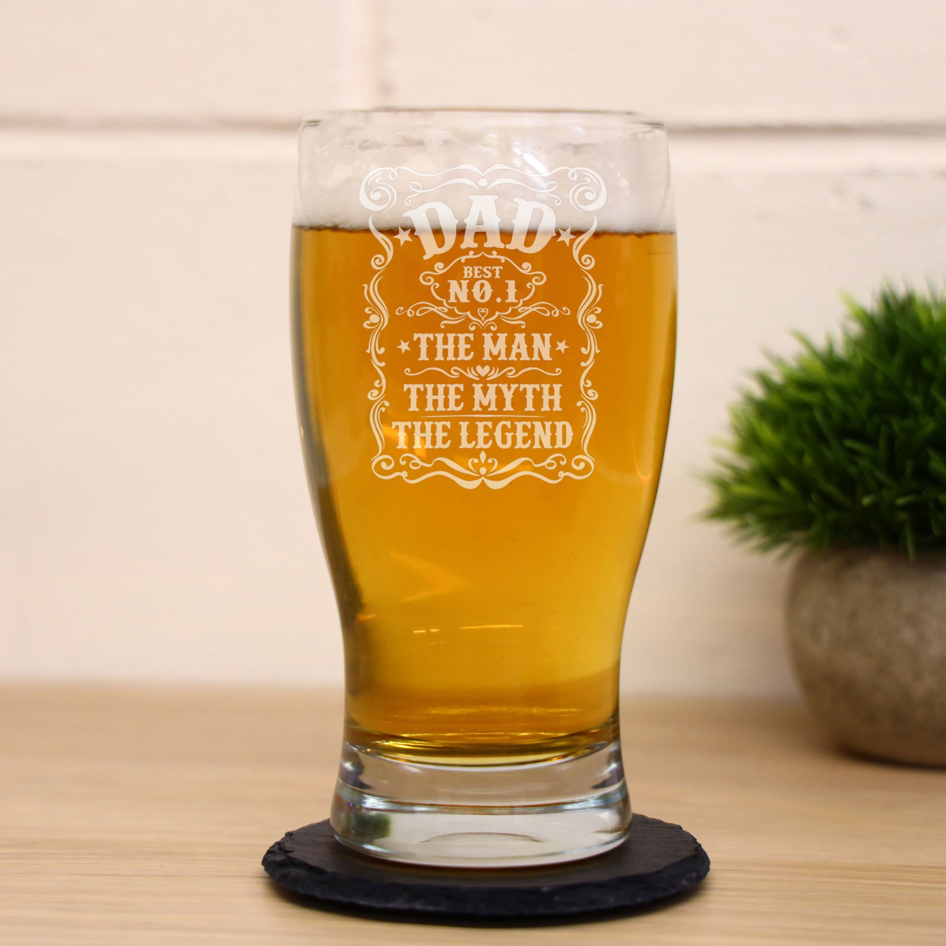 Dad The Man The Myth The Legend Engraved Beer Pint Glass and/or Coaster Set  - Always Looking Good -   