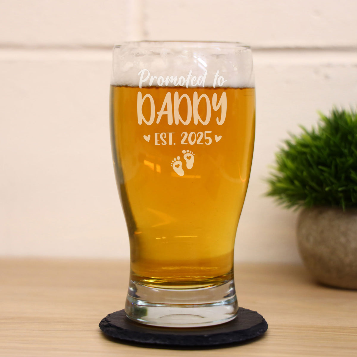 Promoted To Engraved Pint Glass – Baby Announcement Gift