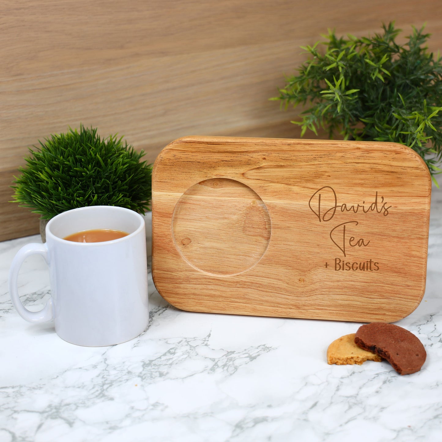 Personalised Tea & Biscuit Engraved Board with Optional Mug and Message