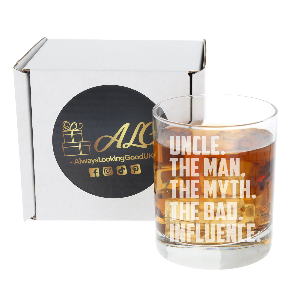 Uncle, The Man, The Myth, The Bad Influence Engraved Whisky Glass and/or Coaster Set - Always Looking Good -