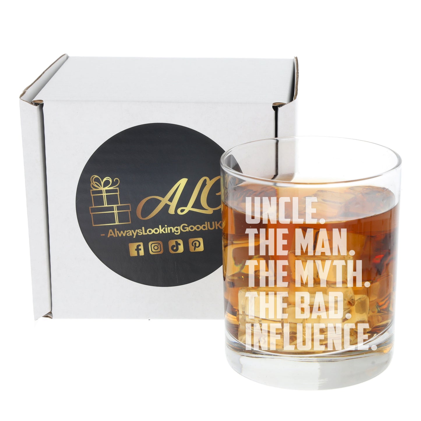 Uncle, The Man, The Myth, The Bad Influence Engraved Whisky Glass and/or Coaster Set - Always Looking Good -