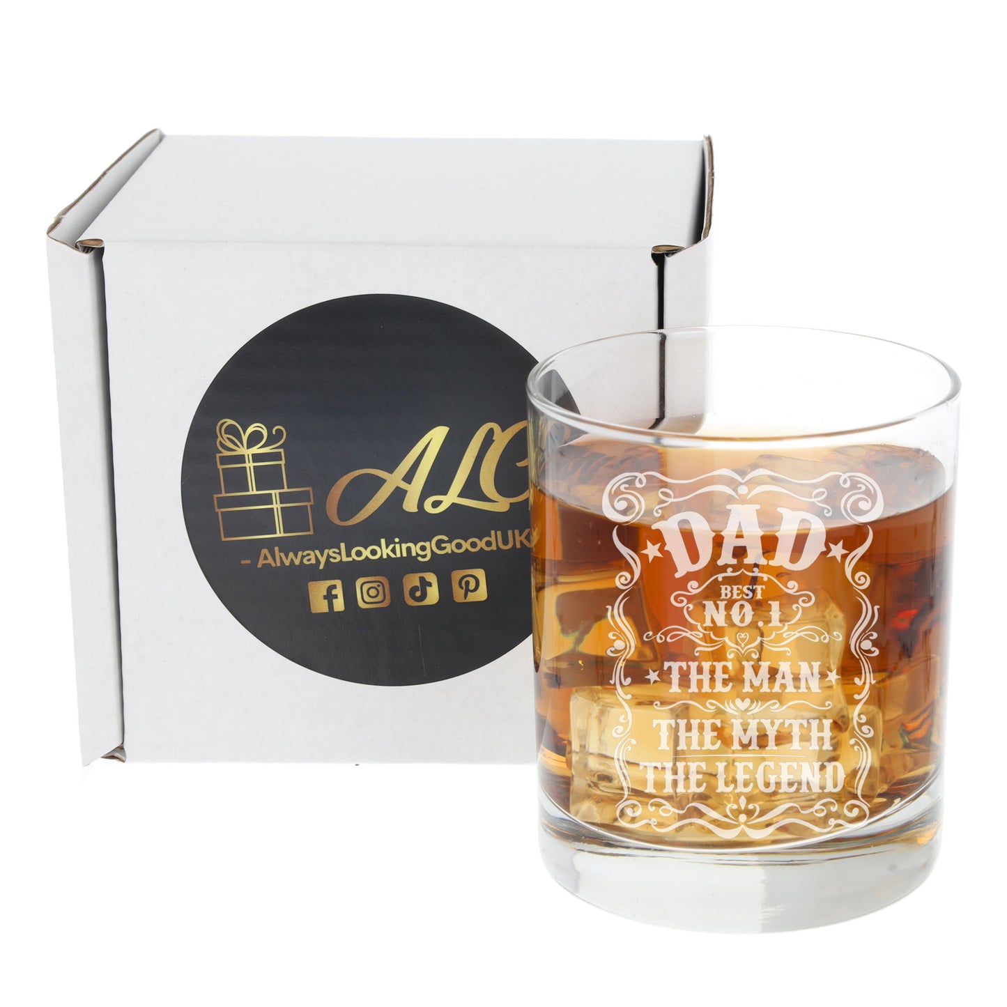 Dad The Man The Myth The Legend Engraved Whisky Glass and/or Coaster Set  - Always Looking Good -   