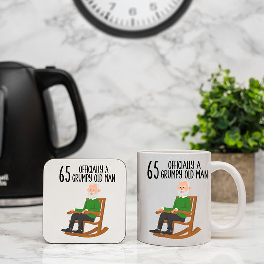 65 Officially A Grumpy Old Man Mug and/or Coaster Gift  - Always Looking Good - Mug & Coaster Set  