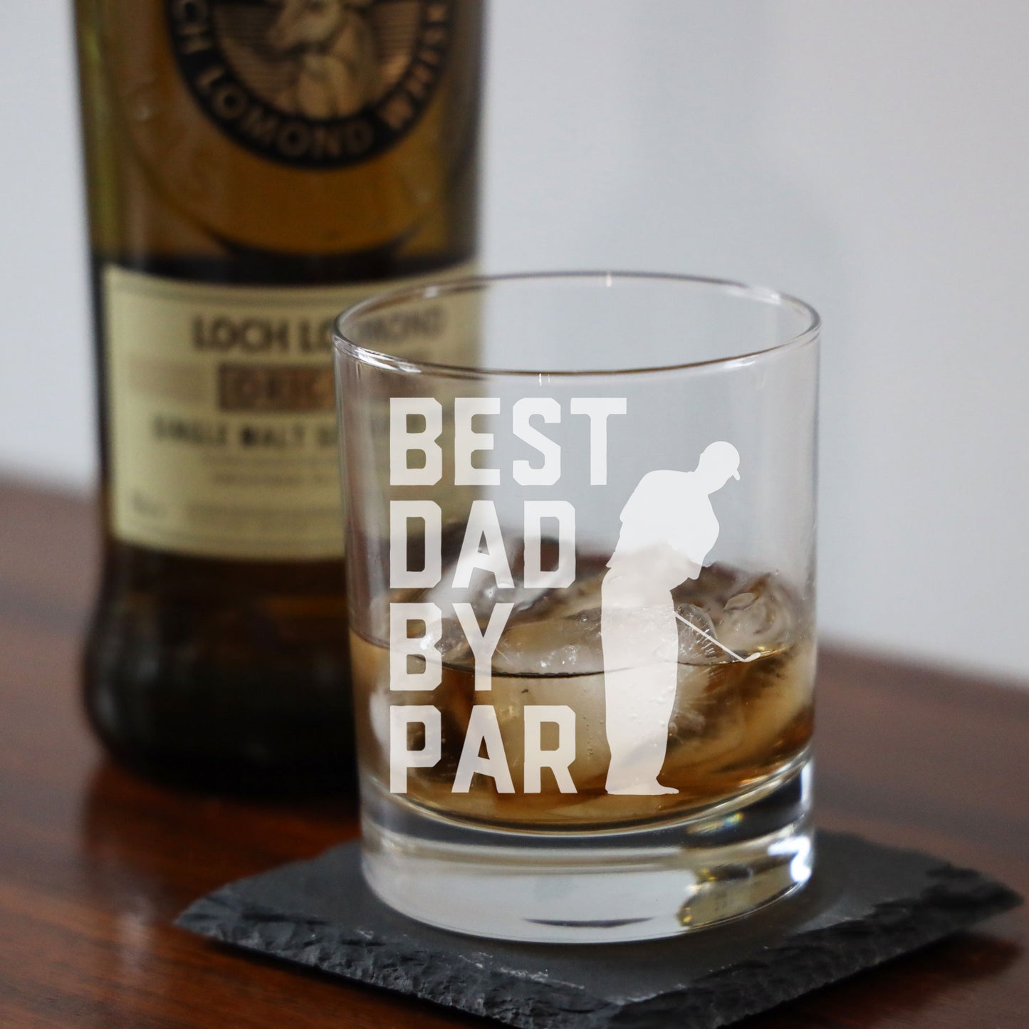 Best Dad By Par Engraved Whisky Glass and/or Coaster Set  - Always Looking Good -   