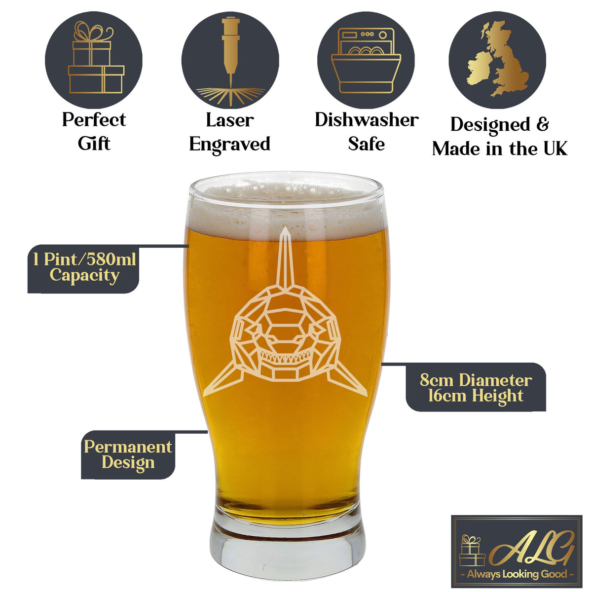 Shark Engraved Beer Pint Glass - Always Looking Good -