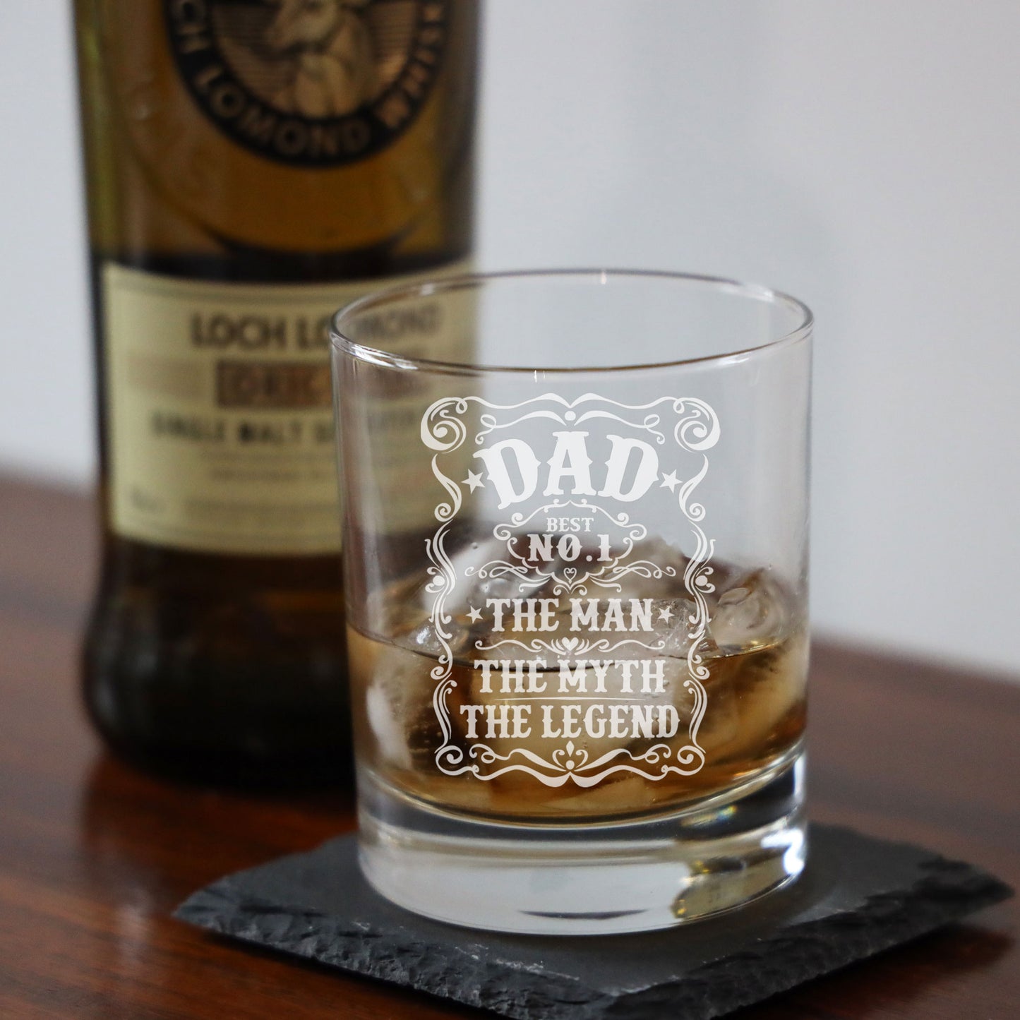 Dad The Man The Myth The Legend Engraved Whisky Glass and/or Coaster Set  - Always Looking Good -   