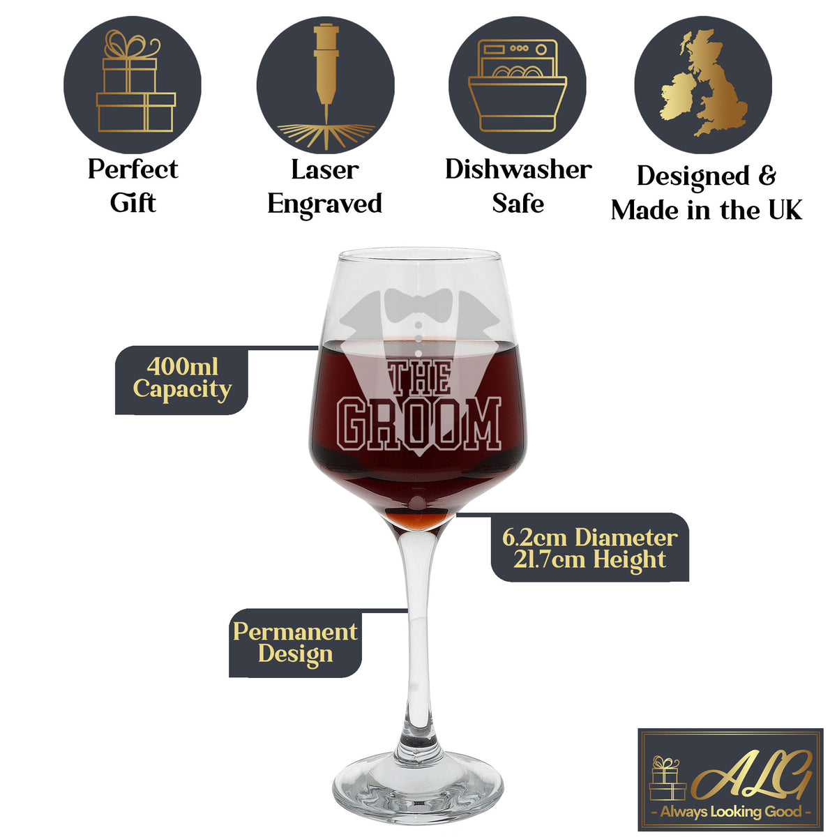 The Groom Engraved Wine Glass and/or Coaster Set - Always Looking Good -