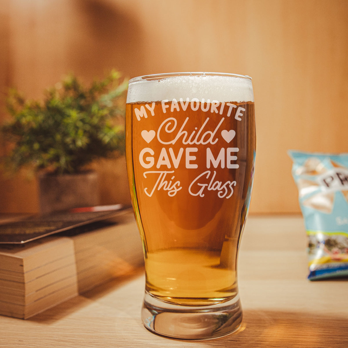 My Favourite Child Gave Me This Glass Engraved Beer Pint Glass - Always Looking Good -